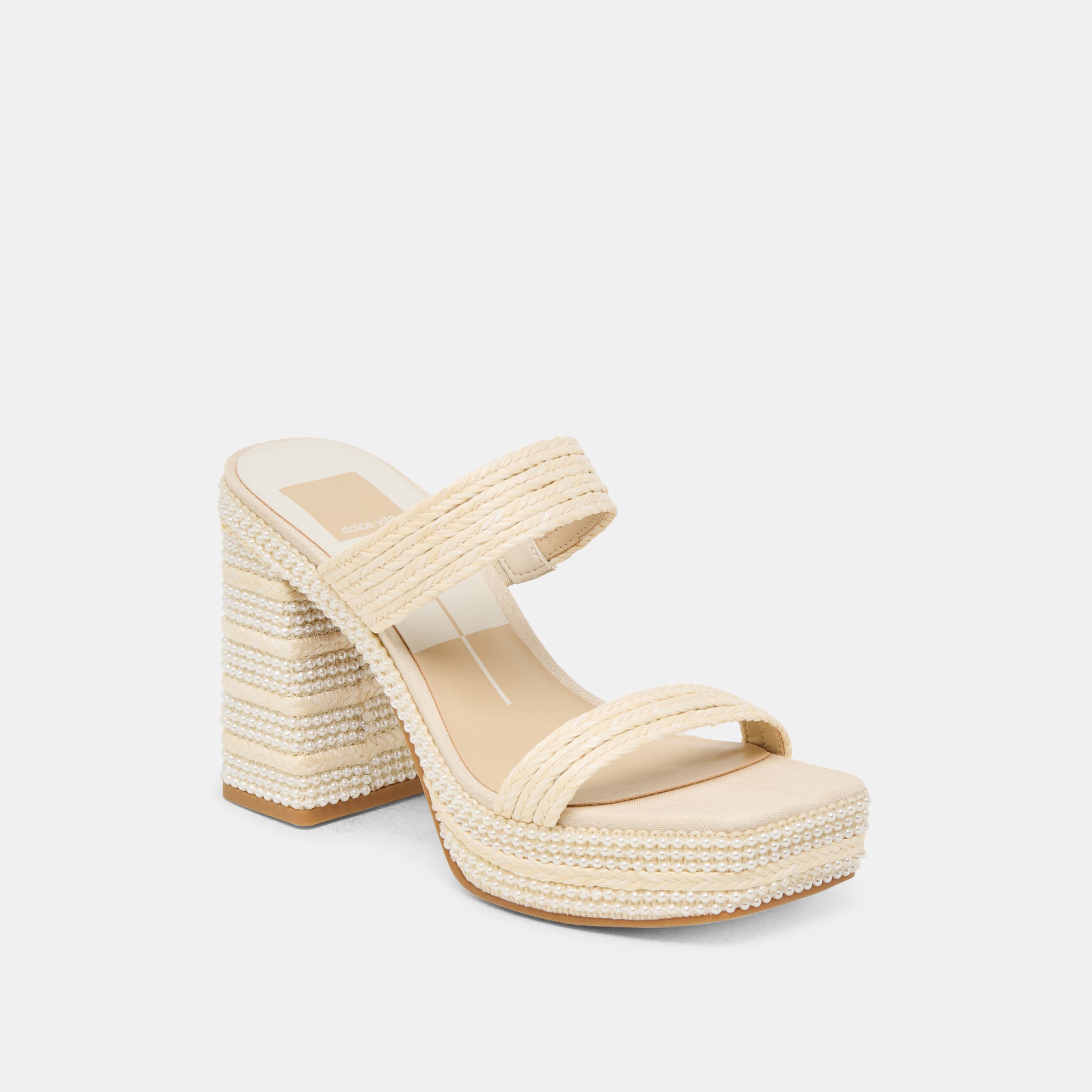 ALIYA PEARL HEELS - Women's Vanilla Raffia Sandals with Pearl Accents | Perfect for Summer Weddings, Beach Vacations & Date Nights