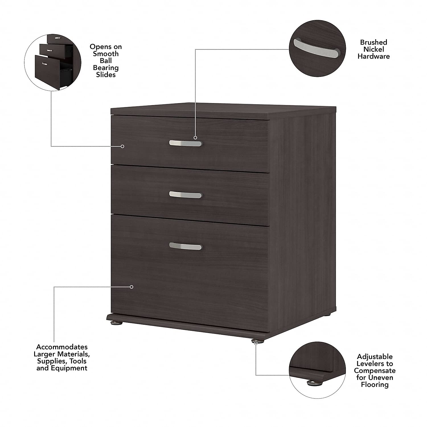 Bush Business Furniture Universal Floor Storage Cabinet with 4 Drawers - Storm Gray for Office, Home & Classroom Organization