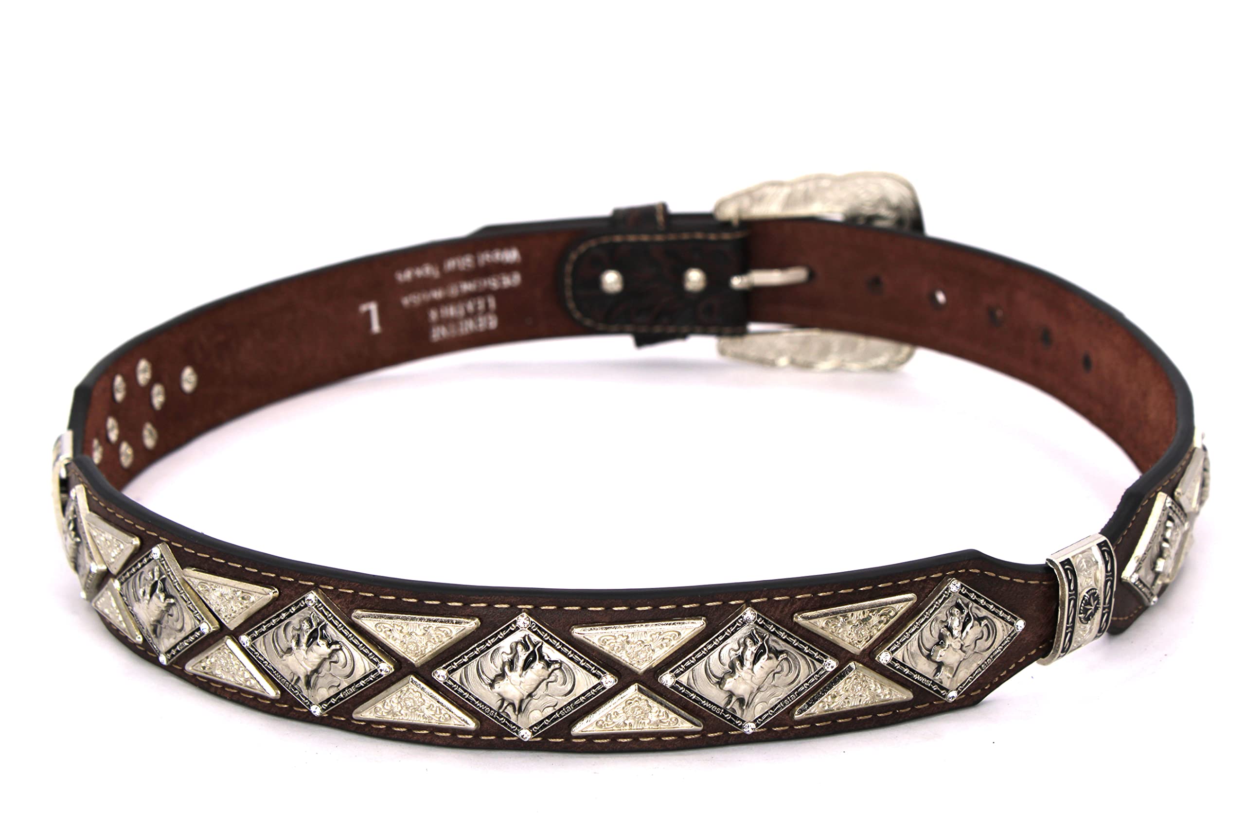 Men's Western Concho Leather Belt with Longhorn & Horse Design - Cowboy Sheriff Style Belt for Jeans & Boots | Perfect for Rodeo, Ranch Work & Country Fashion
