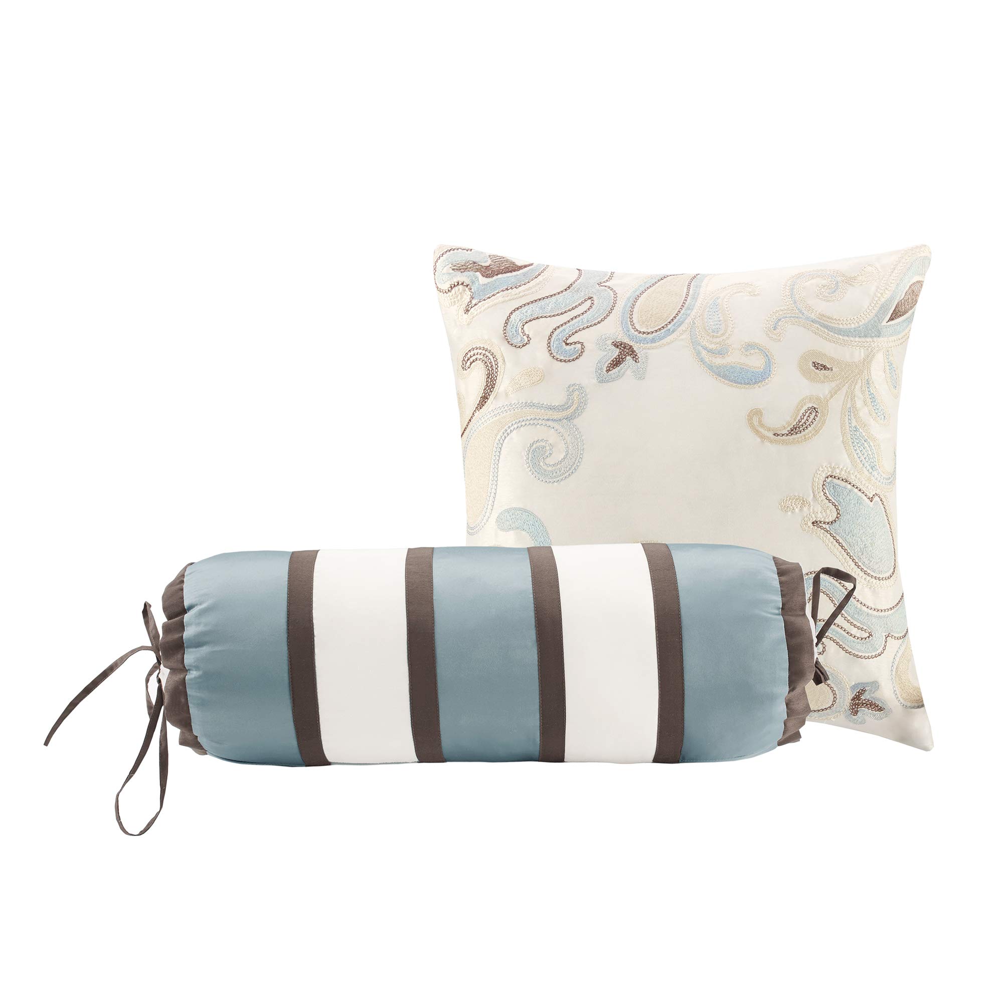 Madison Park Aubrey Cozy Comforter Set - Faux Silk Jacquard Paisley Design, All Season Down Alternative Bedding with Cotton Sheets, Bed Skirt & Toss Pillows - Queen Size, Blue, 12-Piece Set | Perfect for Master Bedroom, Guest Room & Cozy Home Decor