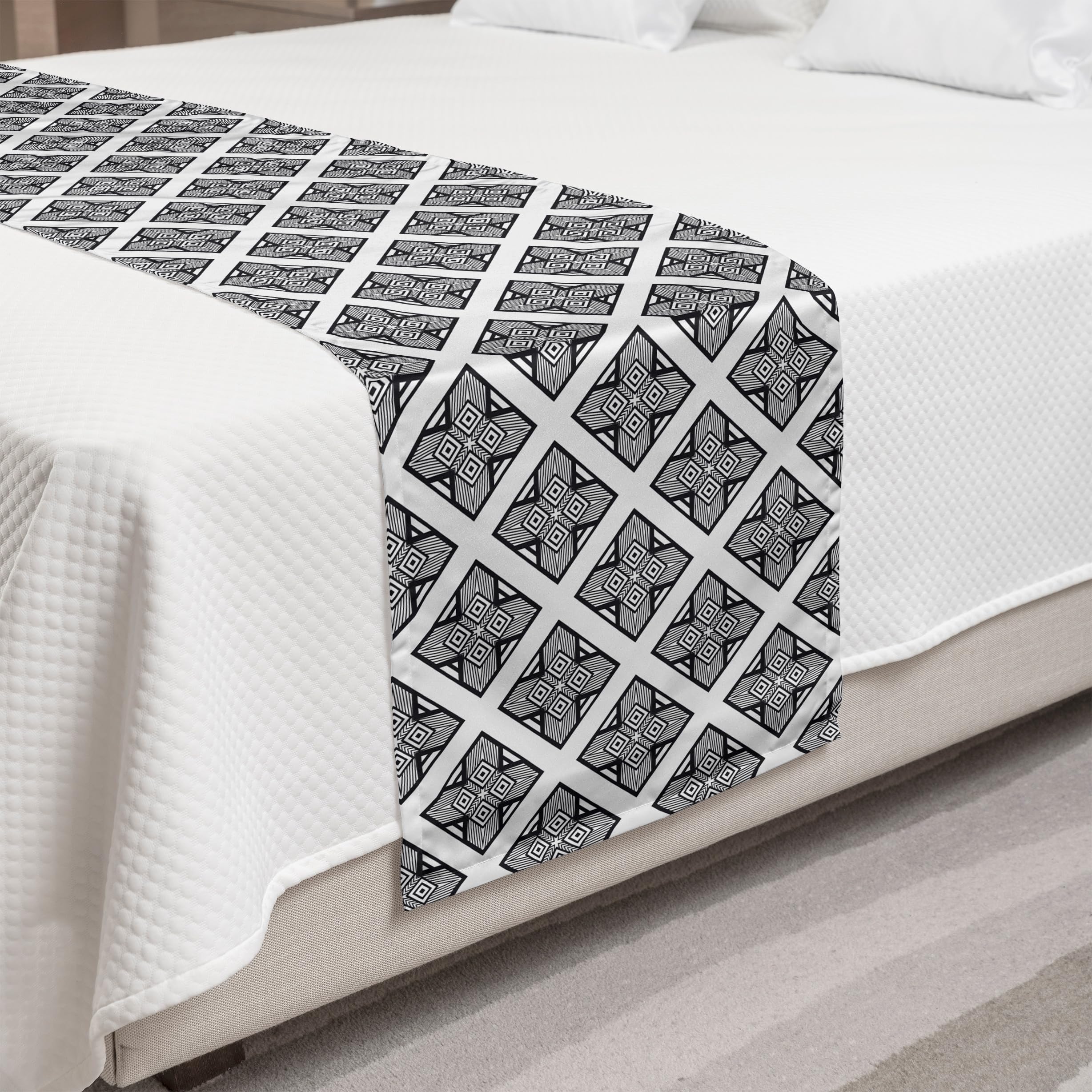 Ambesonne Abstract Bed Runner - Modern Art Deco Geometric Design in Monochrome Grey - Decorative Bed Scarf for Hotels, Homes & Guest Rooms - Dark Grey Pearl - Perfect for Luxury Bedding & Boho Chic Home Decor