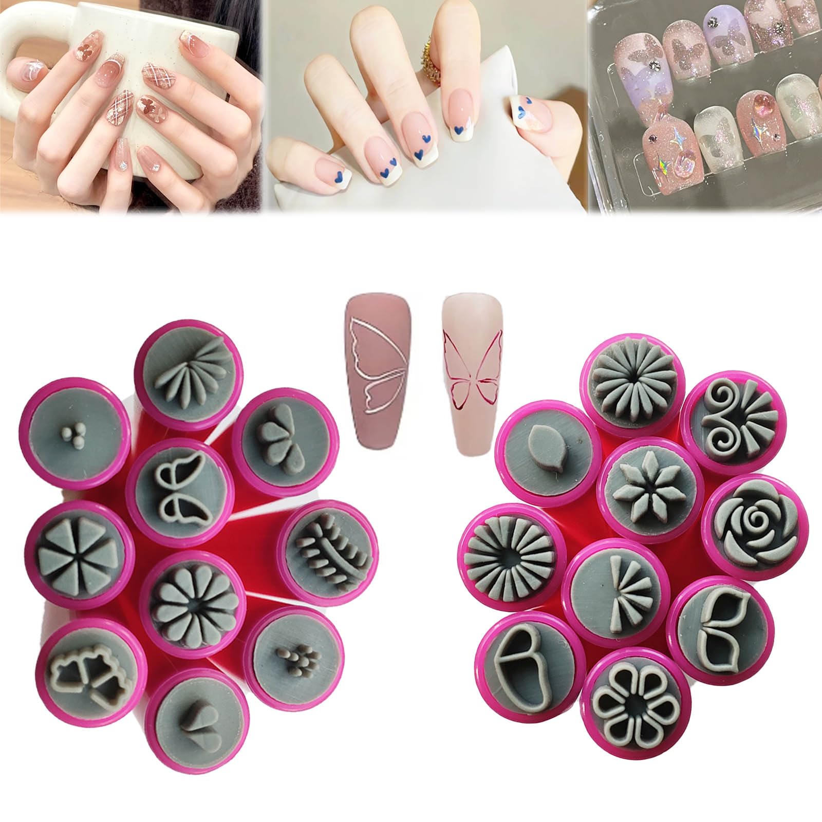 20Pcs Nail Art Stamp Pen Set with Flower Patterns - DIY Nail Design Tools for Home & Salon Use
