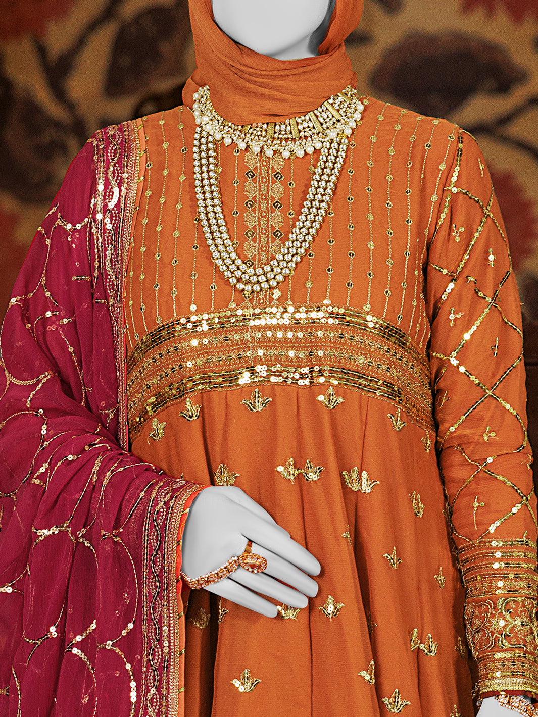 Elegant Chiffon Brown Stitched Suit by J. Junaid Jamshed - Perfect for Weddings, Parties & Formal Events