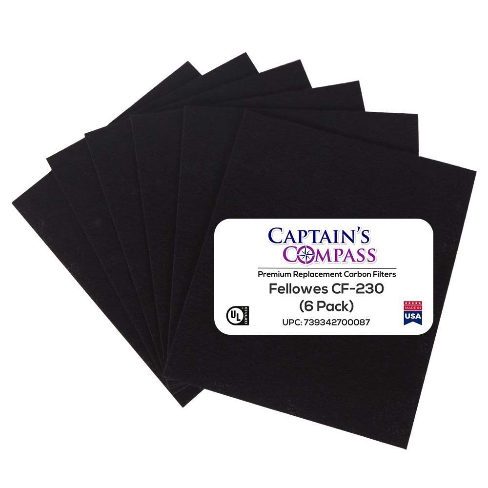 CAPTAIN'S COMPASS 6-Pack Carbon Activated Pre-Filter Replacement for Fellowes CF-230 & AP-230PH Air Purifiers (Model 9372001) - Improve Indoor Air Quality in Home or Office