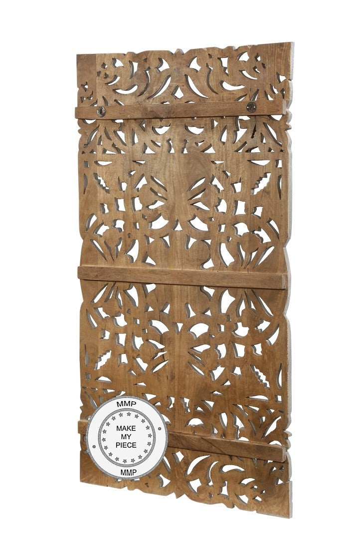 Hand Carved Indian Solid Wood Oriental Carved Panel - Gray - Decorative Wall Art for Living Room, Bedroom & Office Decor