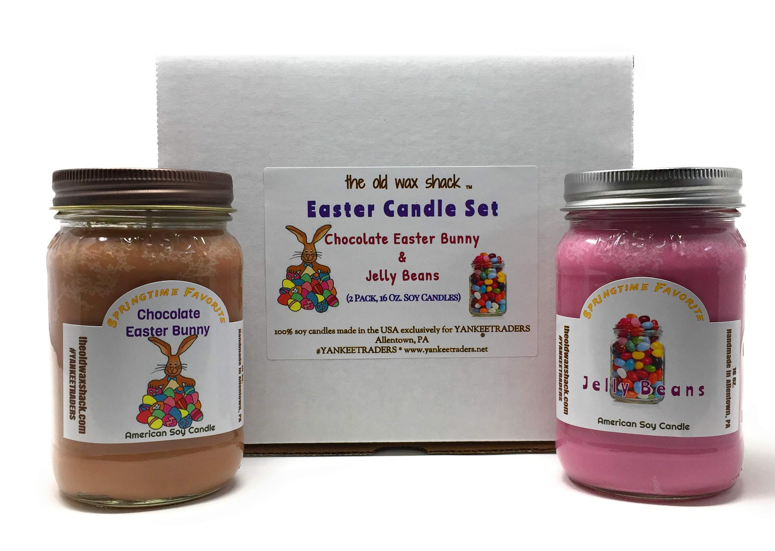 Easter Candles & Chocolate Bunny with Jelly Beans - 2 Pack (16 Oz) - Perfect for Easter Basket Stuffers, Party Favors & Holiday Decorations