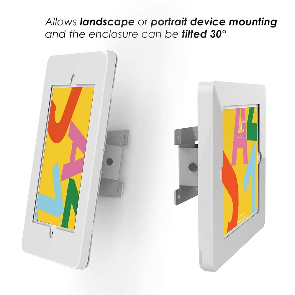 Beelta Tablet Wall Mount Holder Compatible with 10.2 Inch iPad 7th/8th/9th Gen - Anti-Theft Lock & Key - Metal White iPad Wall Mount for Smart Home, Gym, Kitchen, Office (Model BSW101T)