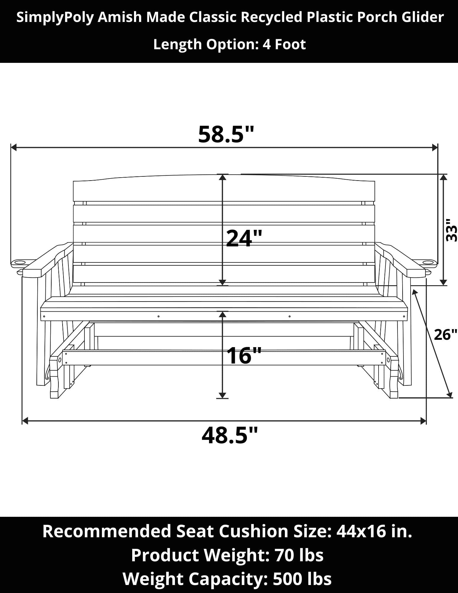 Amish Made Classic Recycled Plastic Porch Glider - Eco-Friendly Outdoor Swing Bench for Patio, Garden & Backyard Relaxation