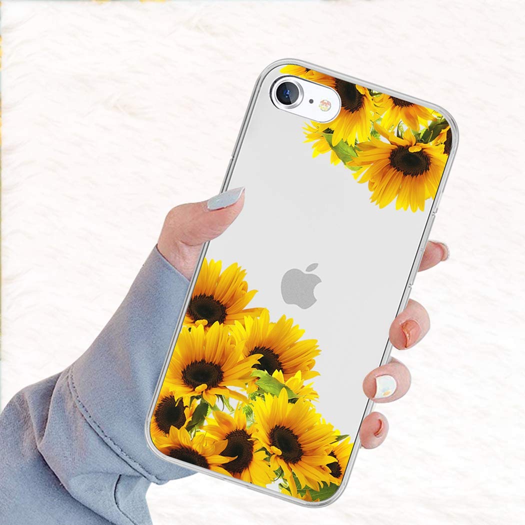 Cute Clear Slim Shockproof Sunflower TPU Phone Case for iPhone 5S/5/SE (2016) - Soft Protective Cover for Girls, Perfect for Everyday Use & Gifts
