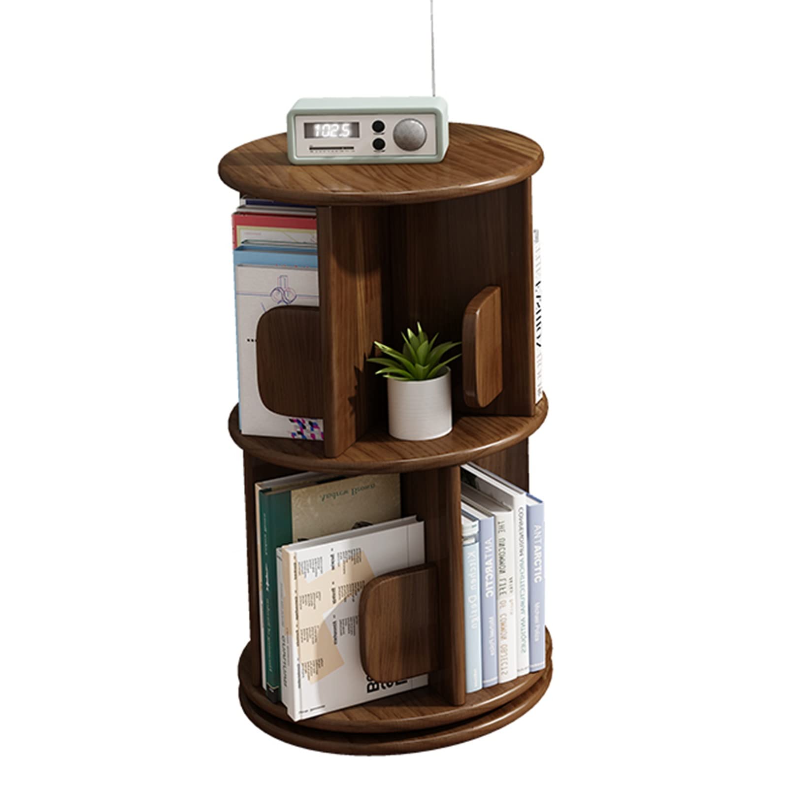 360° Rotating Bookshelf Organizer - Countertop Book Holder with Arc Baffle for Home, Office & Classroom - Space-Saving Corner Shelf (Brown) | Perfect for Small Spaces, Reading Nooks & Workspace Organization