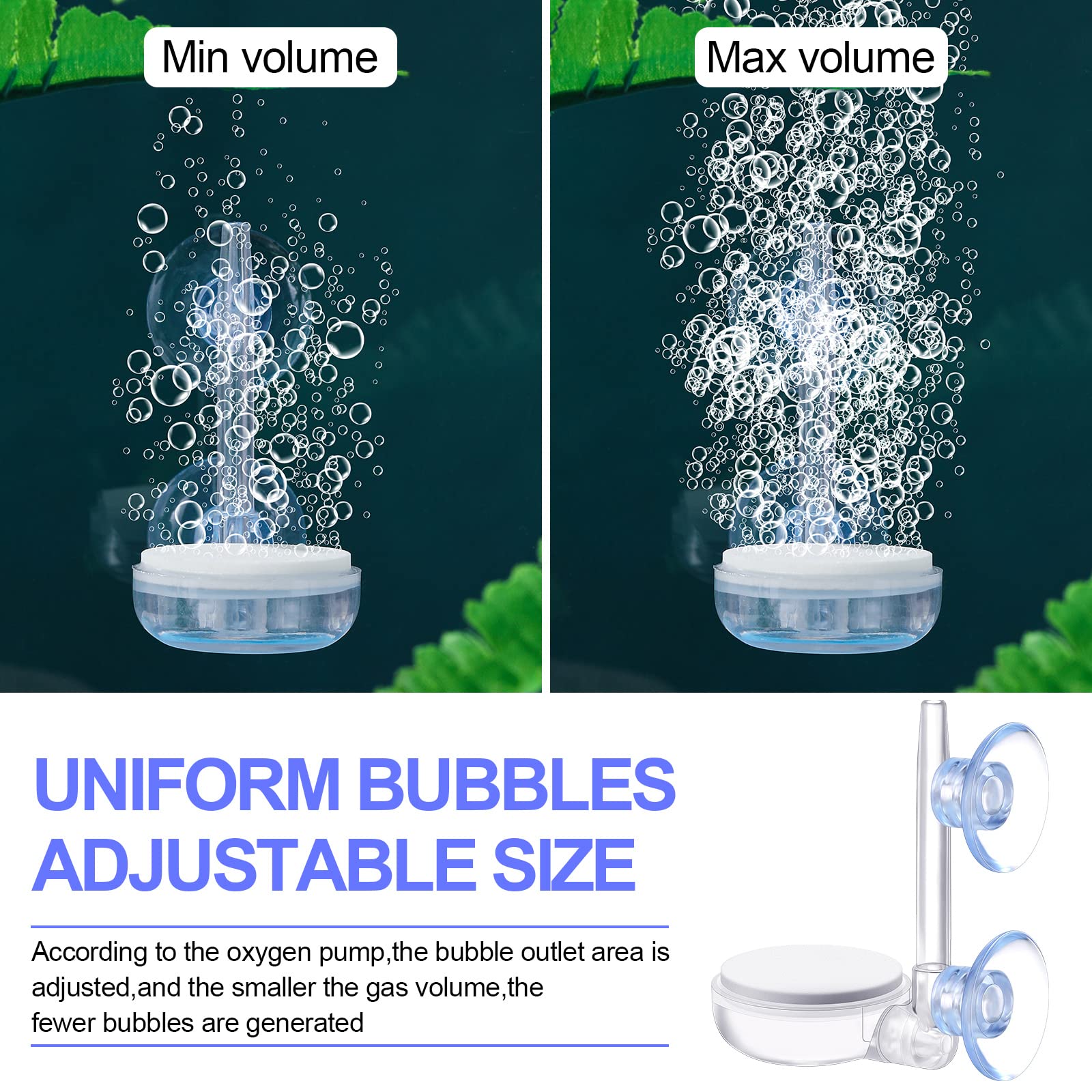 2 Pack Quiet Aquarium Air Stone Kit for Fish Tanks - Nano Bubble Diffuser with Air Pump, Control Valve & Suction Cups | Oxygenation for Small to Medium Aquariums, Betta Fish Tanks, Hydroponics & Pond Aeration