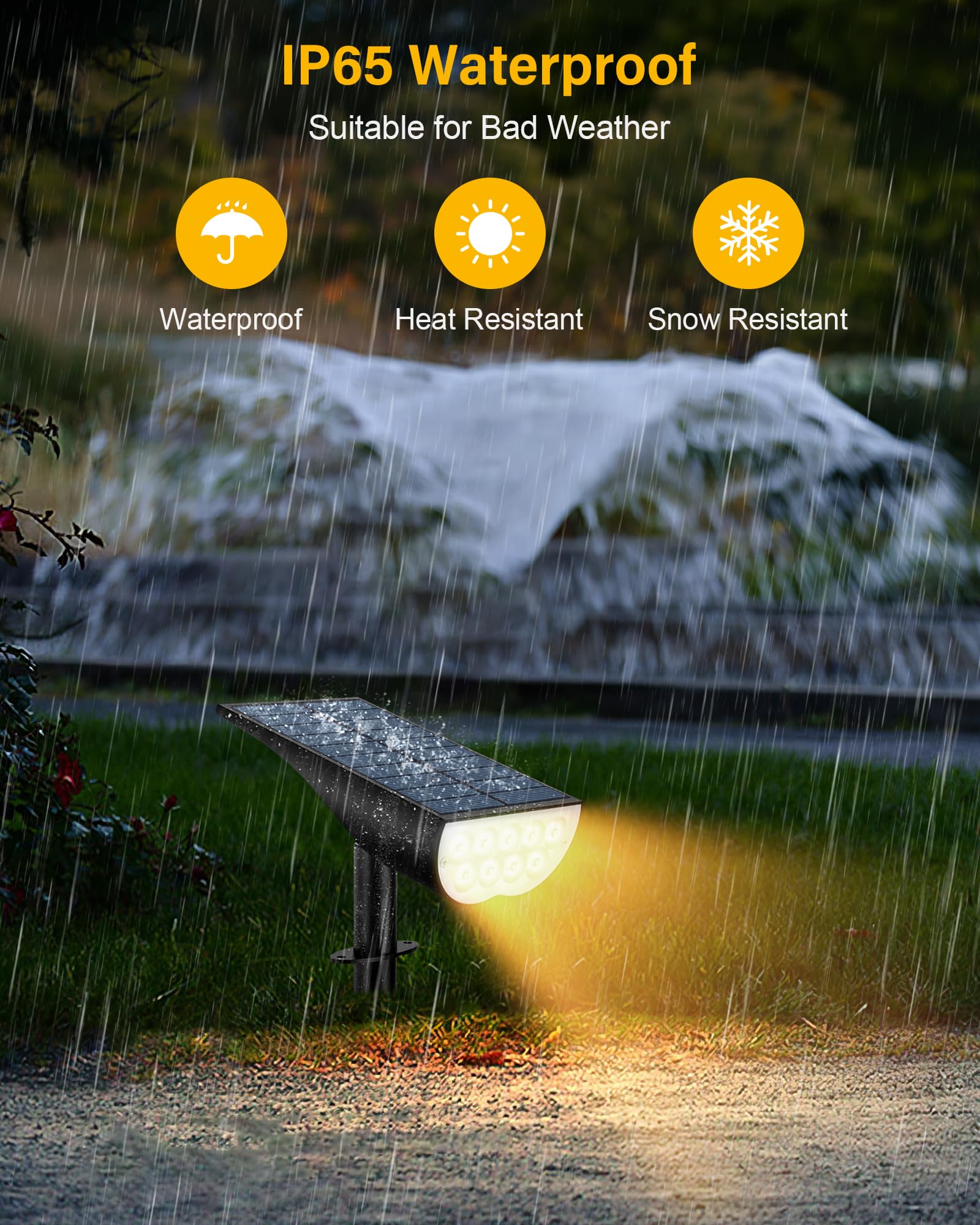 BAXIA TECHNOLOGY Solar Spot Lights Outdoor IP65 Waterproof - 3 Lighting Modes Landscape Lighting for Garden, Yard & Driveway - Dusk to Dawn Solar Pathway Lights (Warm White, 1 Pack) - Perfect for Patio, Walkway & Backyard Decoration