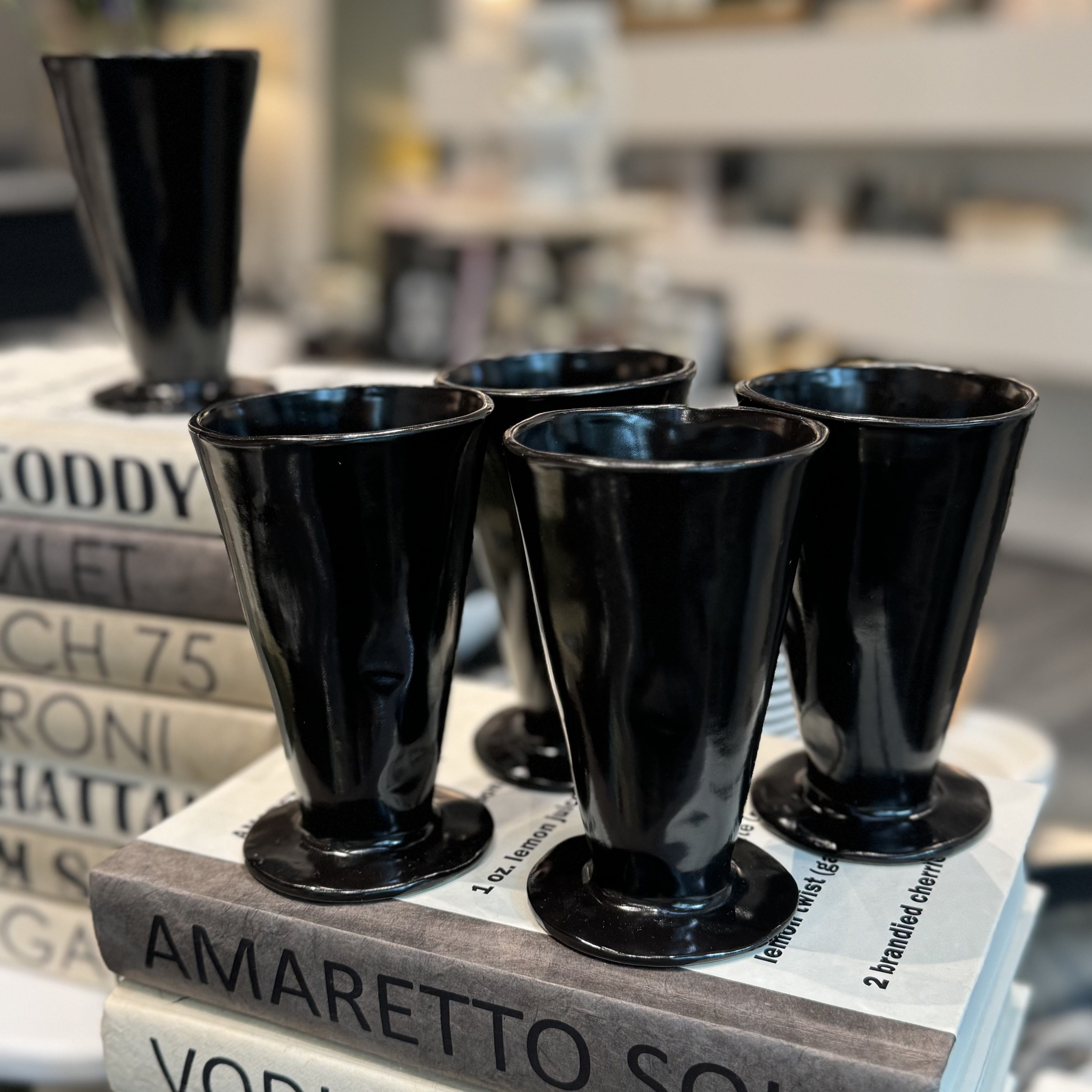 Premium Ebony Goblet Set of 8 - Elegant Wine Glasses for Fine Dining, Parties & Home Bar Decor