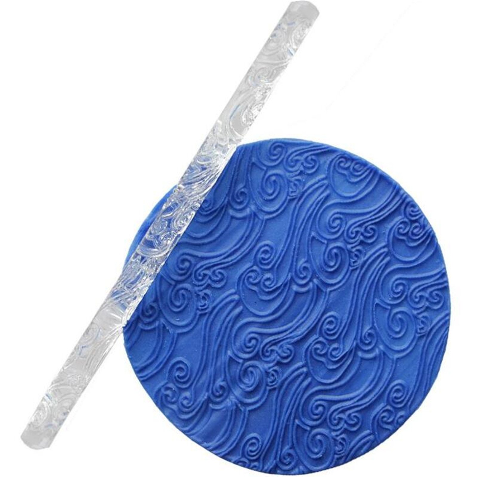 Non-Stick Acrylic Sea Wave Texture Rolling Pin for Baking, Cake Decorating & Pastry - 16 x 1 cm Transparent Kitchen Tool (Ideal for Fondant, Cookie Dough & Pie Crust)