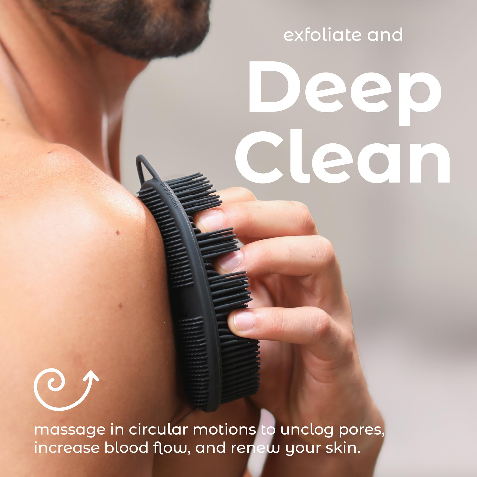 MainBasics 2-in-1 Silicone Body Scrubber & Exfoliator - Gentle Shower Loofah for Smooth Skin - Black | Perfect for Daily Body Care & Exfoliation in Bath or Shower
