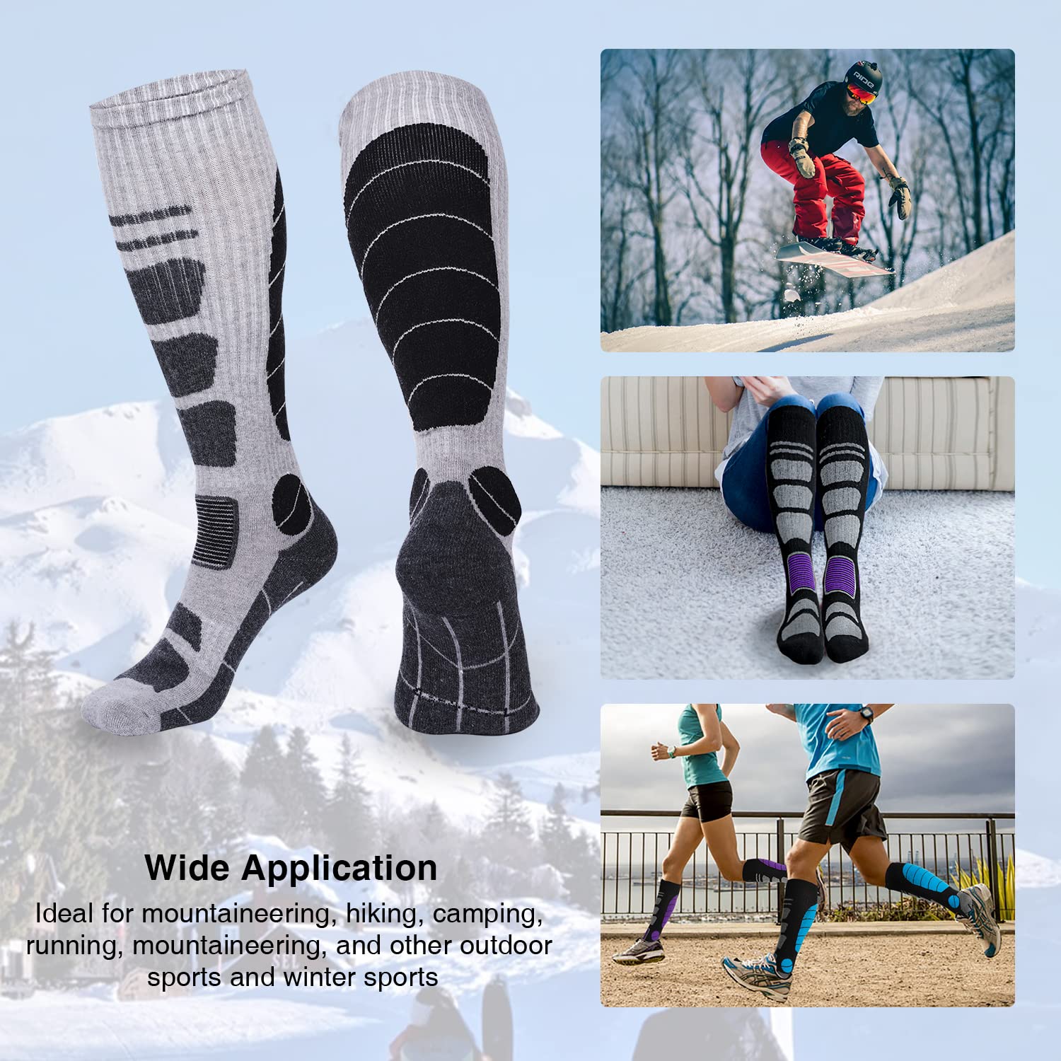 Premium Merino Wool Ski Socks - Thermal Knee High Winter Snowboard Socks for Men & Women - Moisture Wicking, Odor Resistant - Ideal for Skiing, Snowboarding & Outdoor Winter Sports