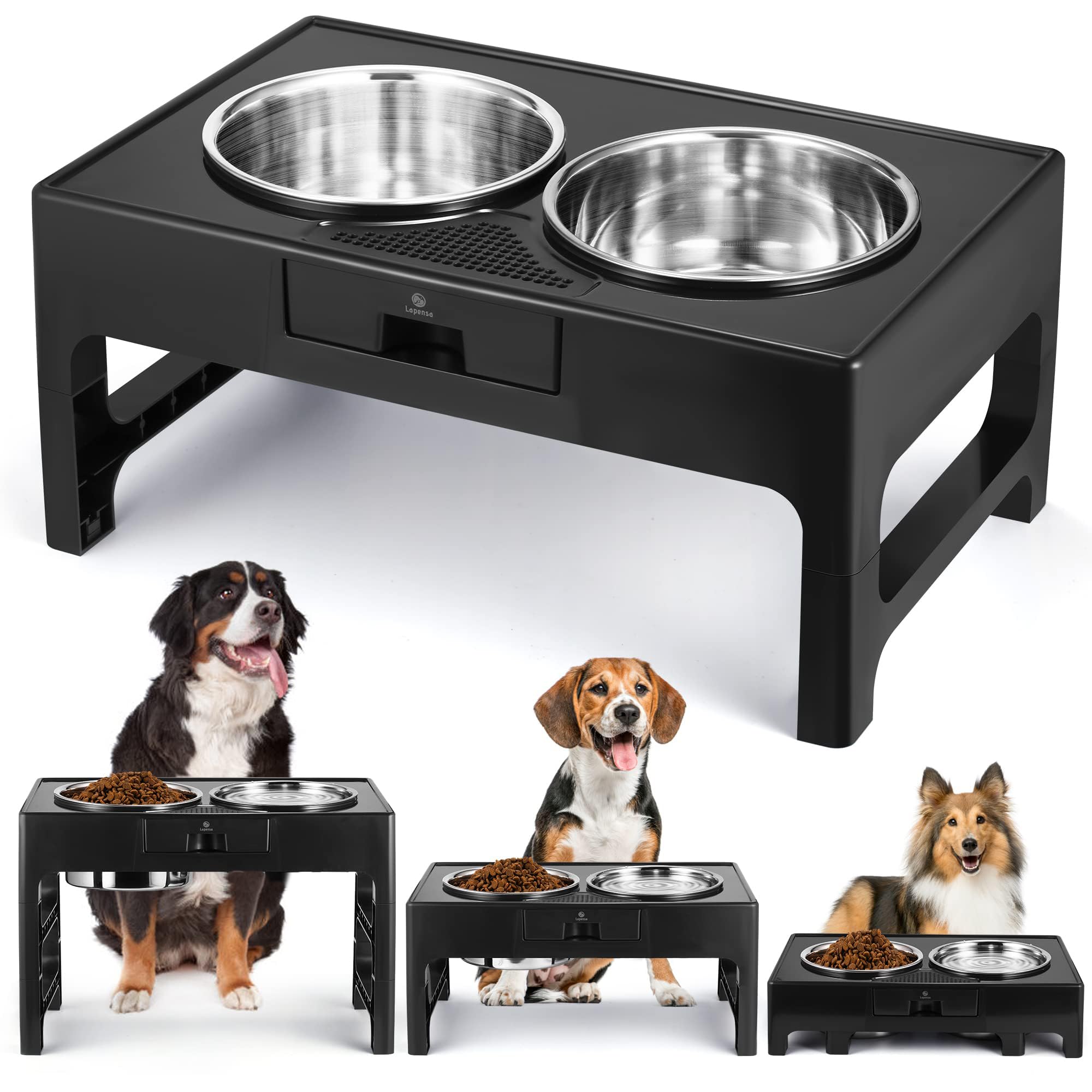 Stainless Steel Elevated Dog Bowls with Adjustable Stand - 3 Height Options (3.9”, 7.8”, 11.8”) for Medium & Large Dogs - Double Pet Food & Water Feeder - Perfect for Joint Health & Comfortable Feeding at Home or Travel