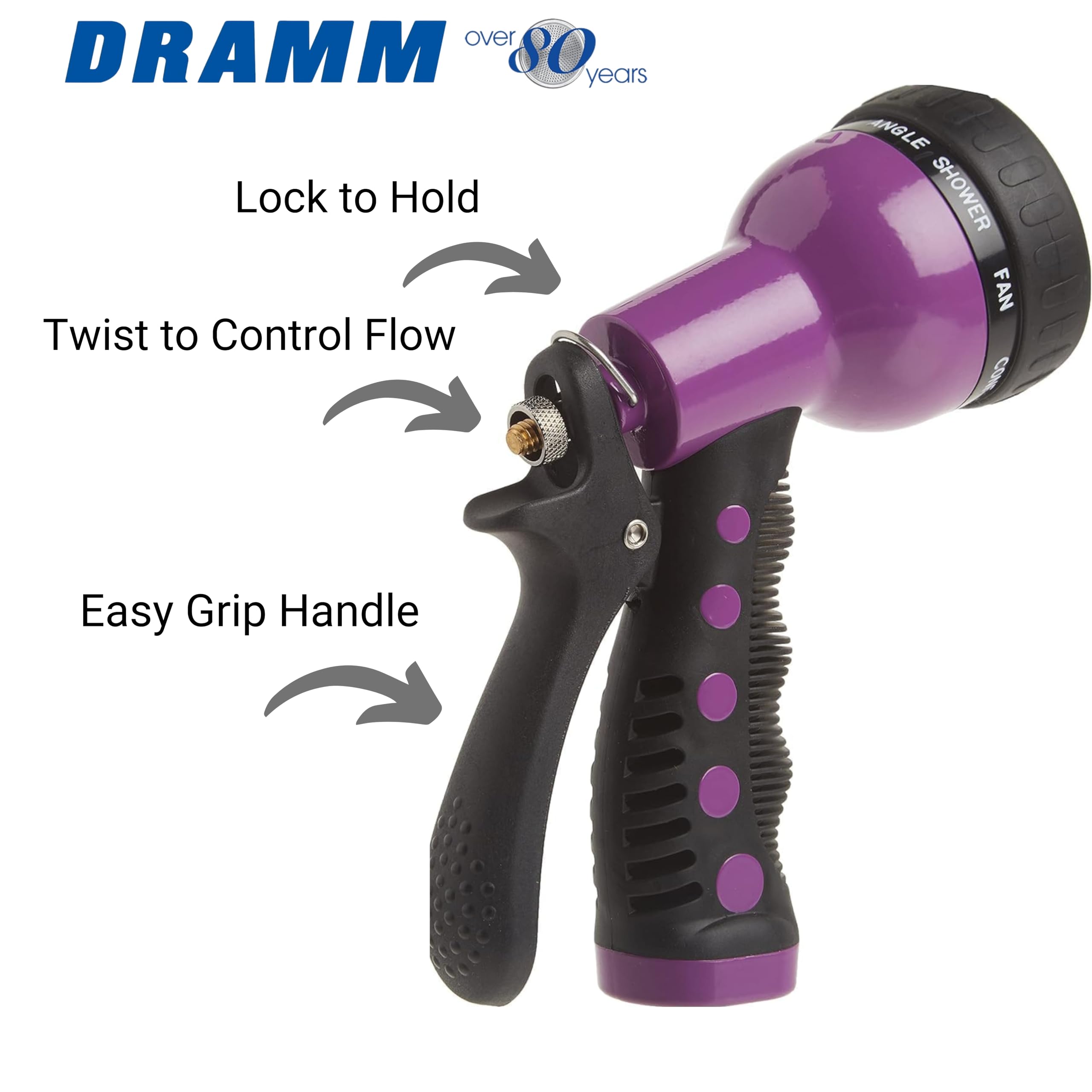 Dramm Revolver Heavy Duty 9-Pattern Adjustable Garden Hose Nozzle with Quick Click & Trigger Handle - Perfect for Car Washing, Boat Cleaning, Deck Maintenance, Sidewalk Spraying, and Watering Flowers or Young Trees (Orange)