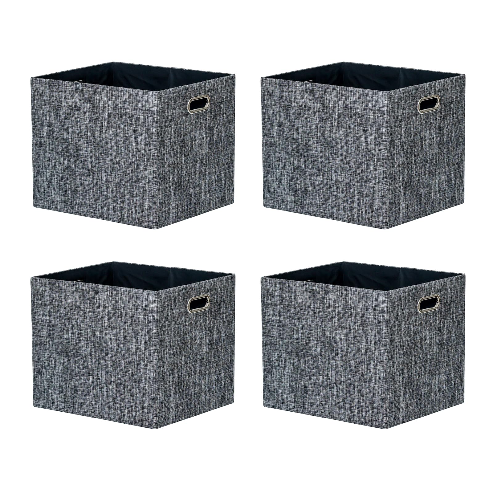 13x15x13 Foldable Fabric Storage Cube Bins with Handles - 4 Pack Black Linen Storage Baskets for Shelves, Closet, Wardrobe & Bookcase Organization - Perfect for Bedroom, Kids Room & Home Storage Solutions