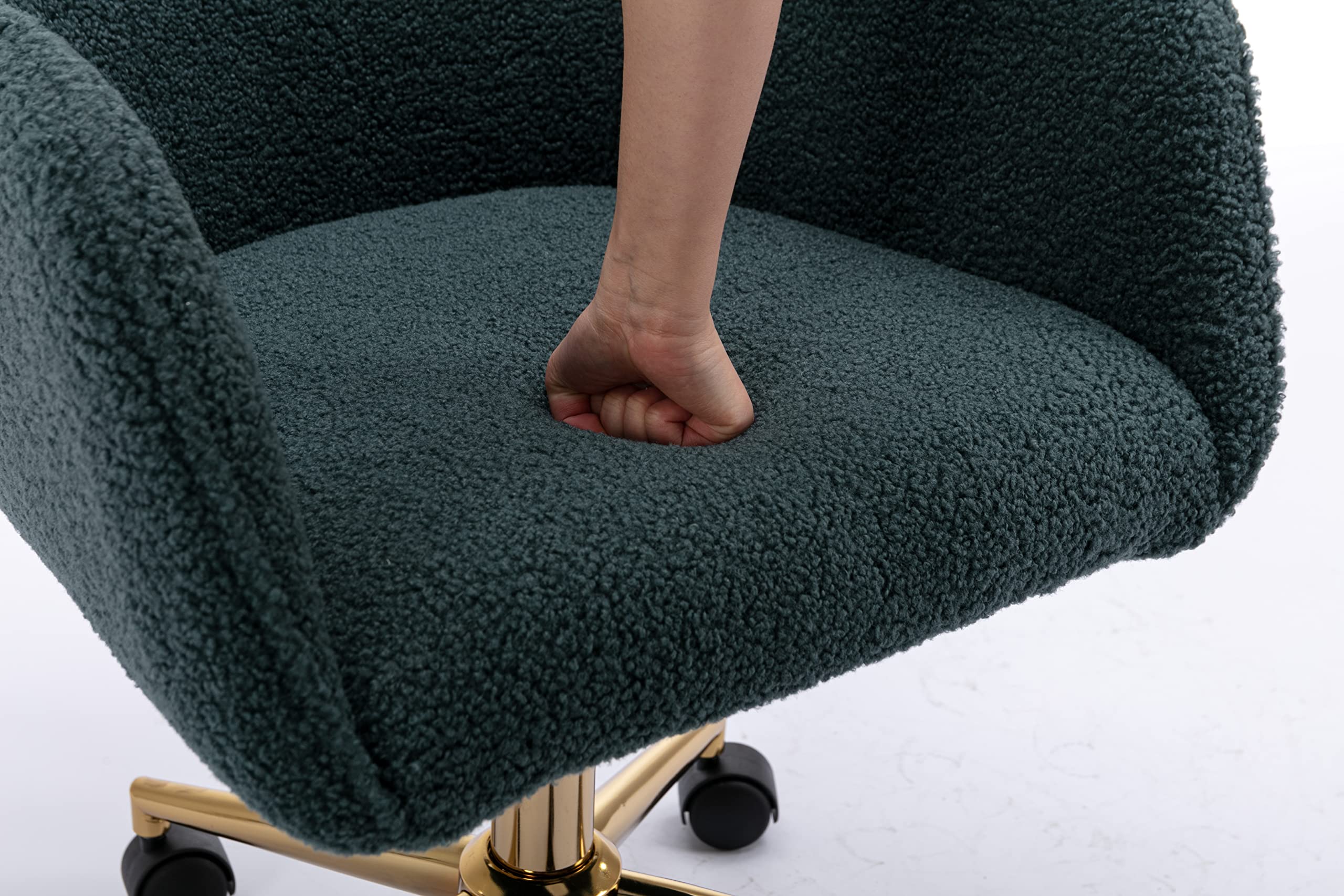Goujxcy Fluffy Faux Fur Office Chair - Dark Green Upholstered Swivel Desk Chair with Adjustable Height for Home Office, Vanity, Gaming & Study | Modern Accent Task Chair for Workstation, Dressing Table & Bedroom Decor
