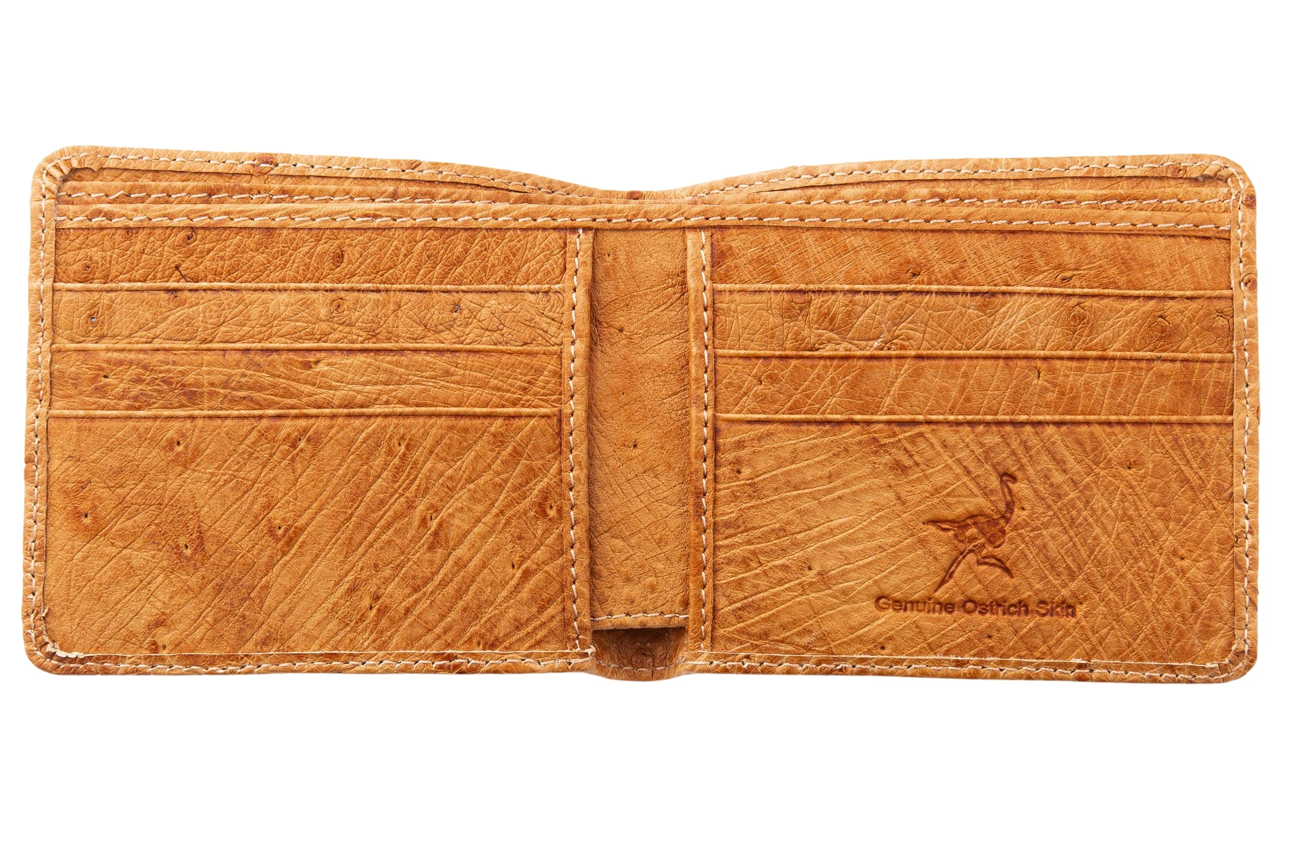 Genuine Ostrich Leather Bifold Wallet for Men - Tan Brown Luxury Slim Wallet - Perfect for Everyday Carry, Business & Travel