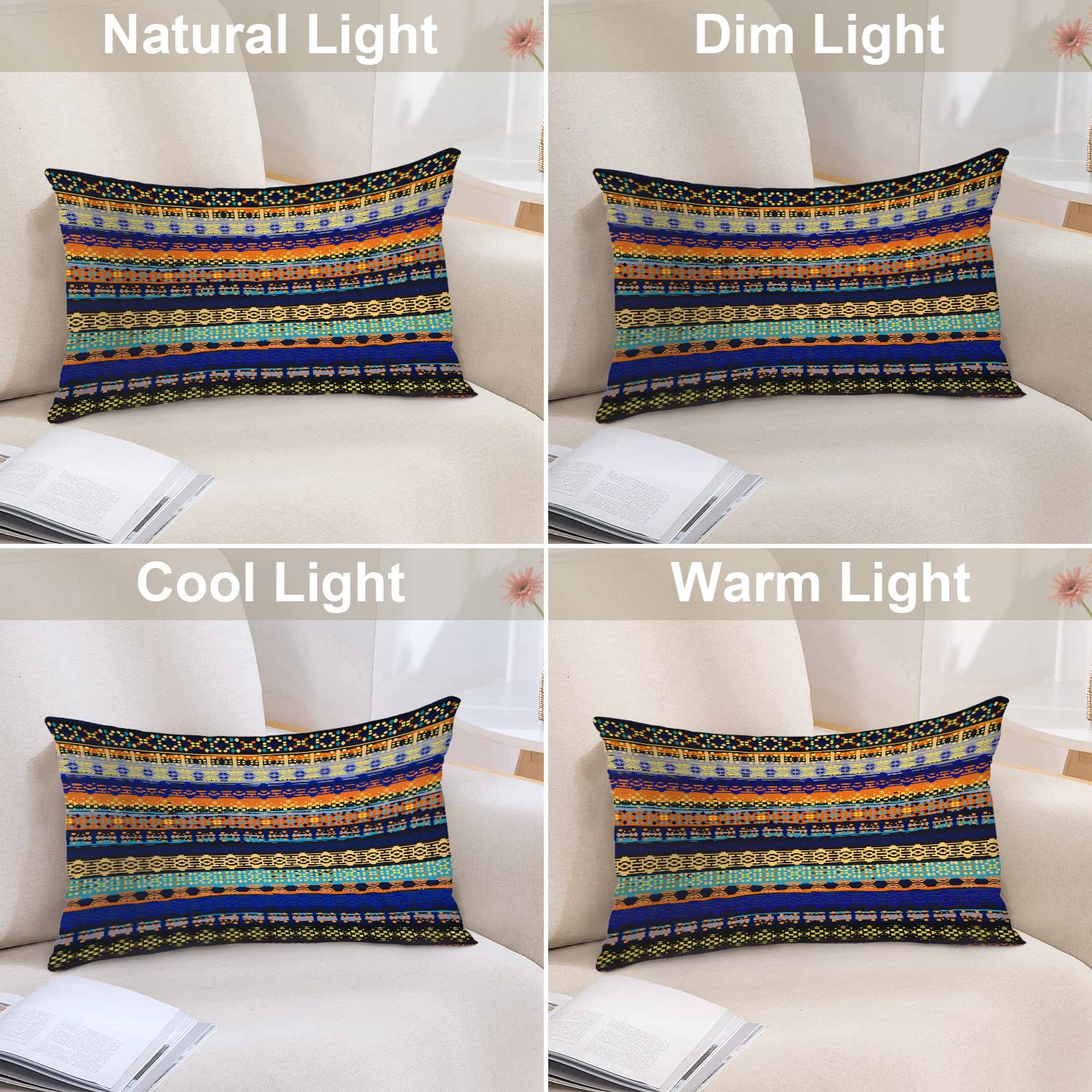 Batmerry Traditional Ethnic Pillow Covers Set of 2 - 12x20 Inch Boho Abstract Print Square Throw Pillows for Sofa & Bed Decor | Double Sided Decorative Cushion Covers | Perfect for Bohemian, Farmhouse & Eclectic Home Styling