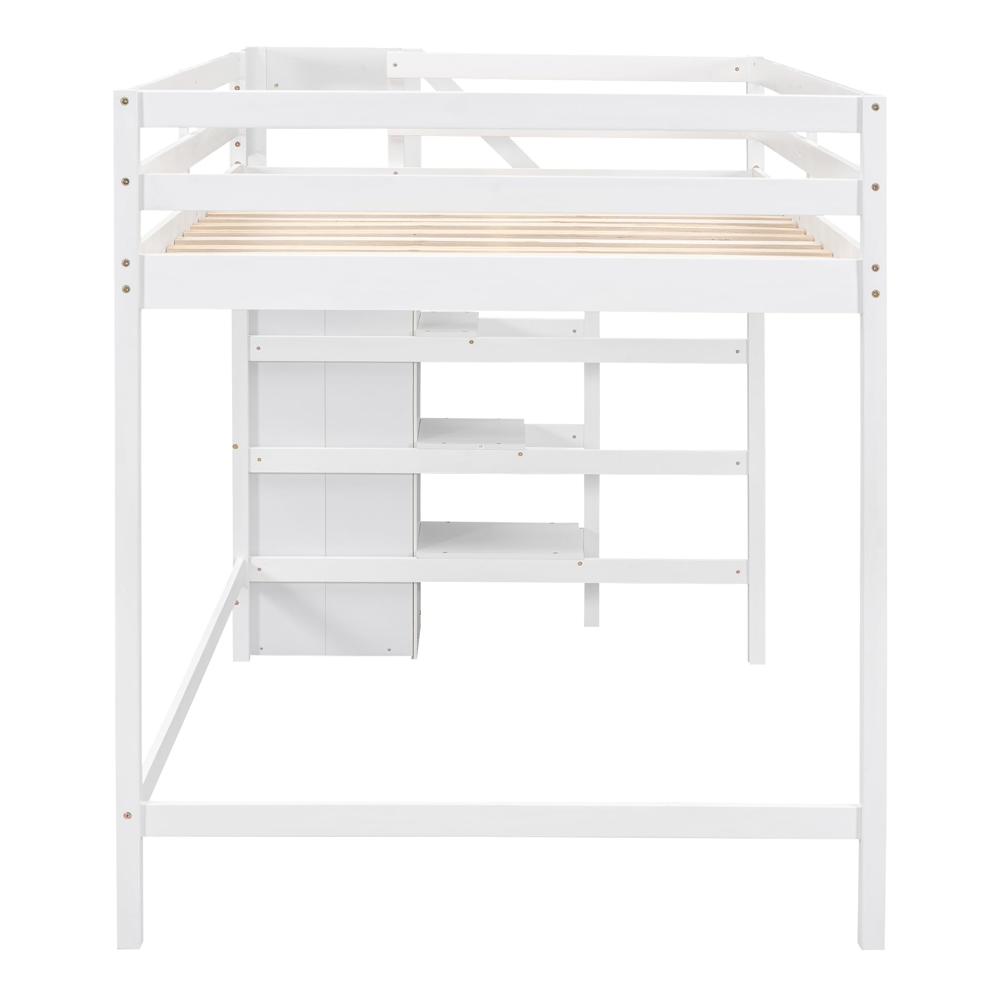 Full Size Loft Bed with Storage Staircase & Wardrobe - Wooden High Loft Bed Frame for Kids, Teens & Adults - Space-Saving Bedroom Solution for Small Rooms, Dorms & Apartments - White by Harper & Bright Designs