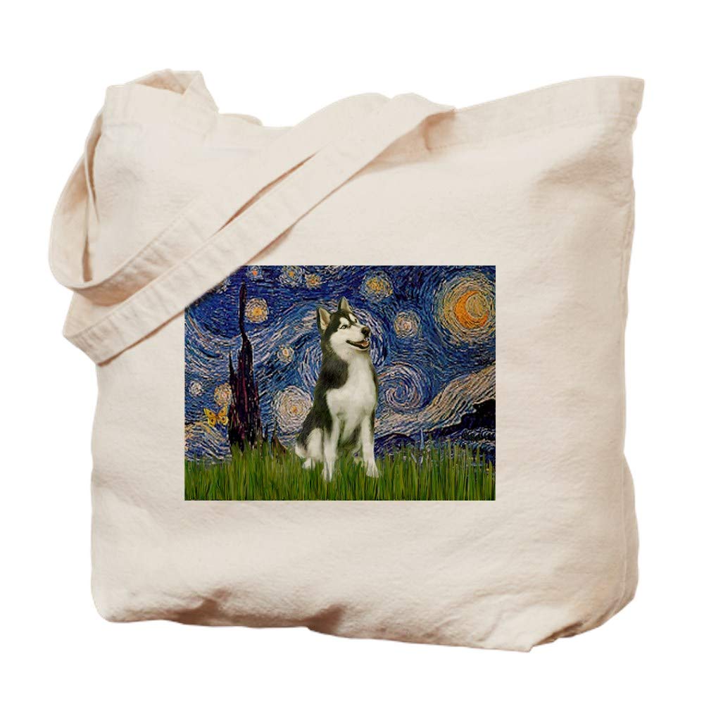Starry Night & Husky Canvas Tote Bag - Eco-Friendly Reusable Shopping Bag for Groceries, Beach, Work & Daily Use
