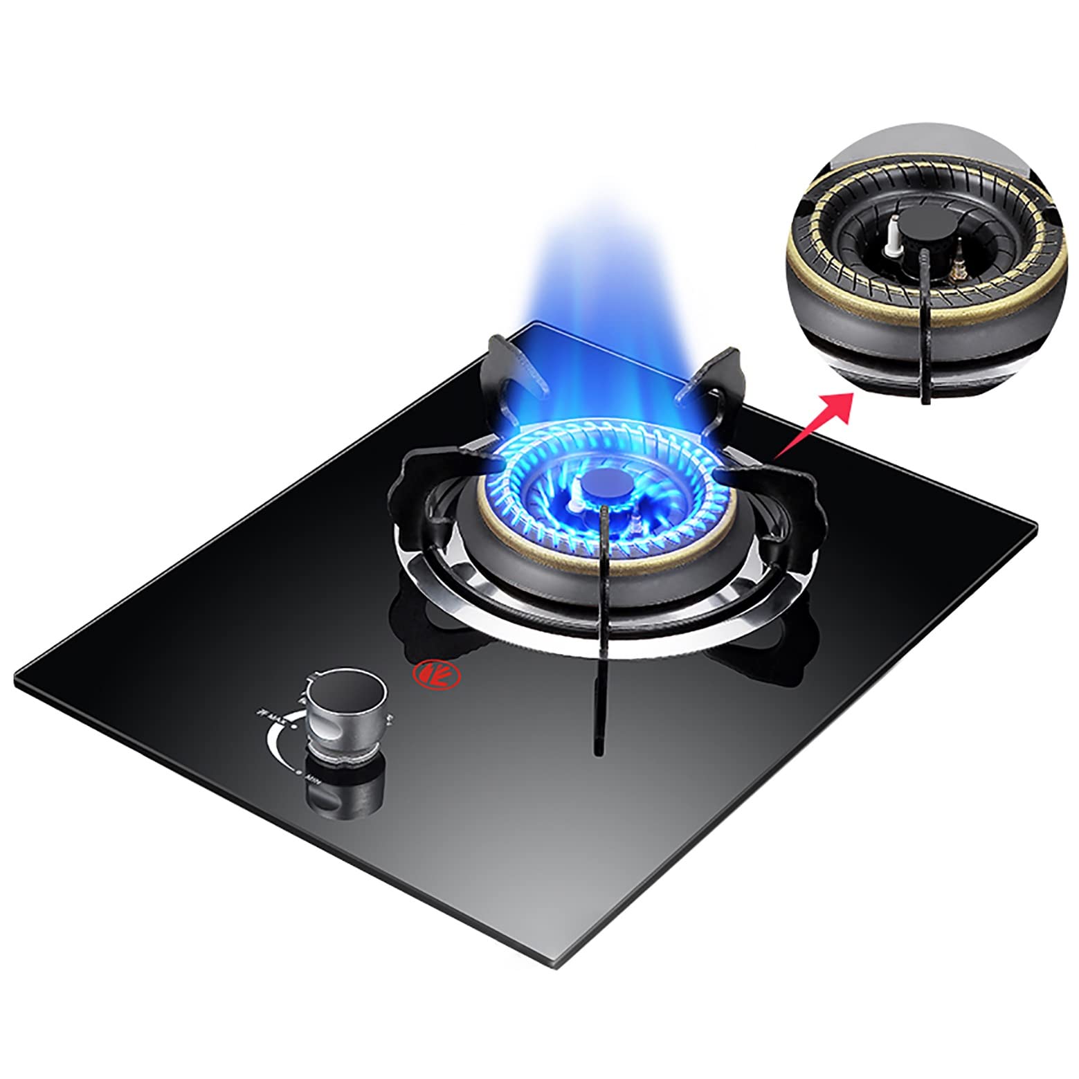 33CM Gas Stove for Kitchen - Built-in/Desktop Gas Hob with Flameout Protection & Pulse Ignition | Non-Slip Cast Iron Burner Ring | Ideal for Cooking, Boiling, Frying & Warming | Perfect for Home, RV & Outdoor Use