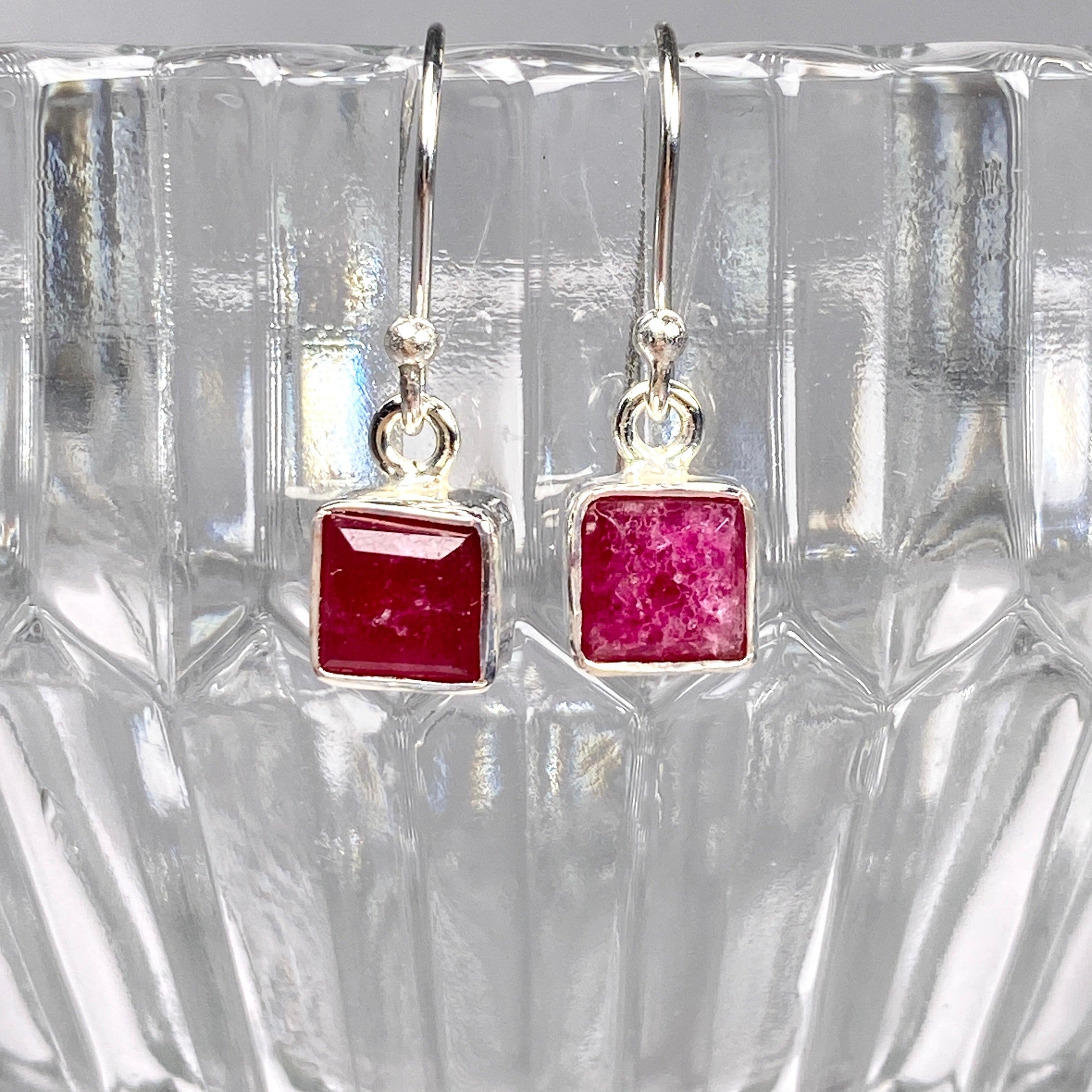Ruby Petite Square Faceted Earrings R2363 RBS - Elegant Cubic Zirconia Studs for Women, Perfect for Parties, Weddings & Daily Wear