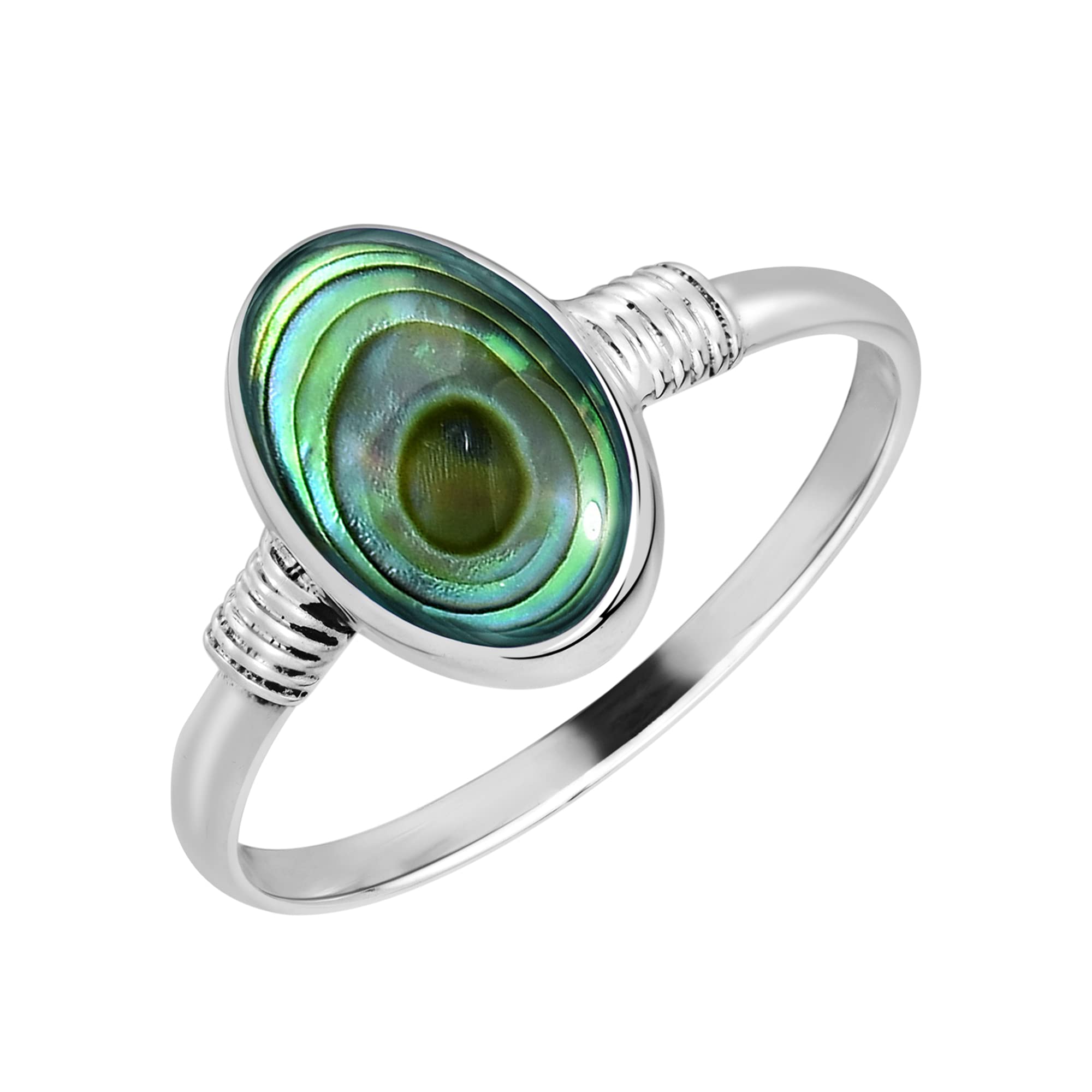 Elegant Oval Abalone Shell .925 Sterling Silver Band Ring for Women | Dainty Wedding, Casual & Everyday Jewelry | Comfort Fit Silver Ring Gift for Daughter, Wife, Mom | Sizes 7-10 | Perfect for Beach Weddings, Anniversaries & Special Occasions