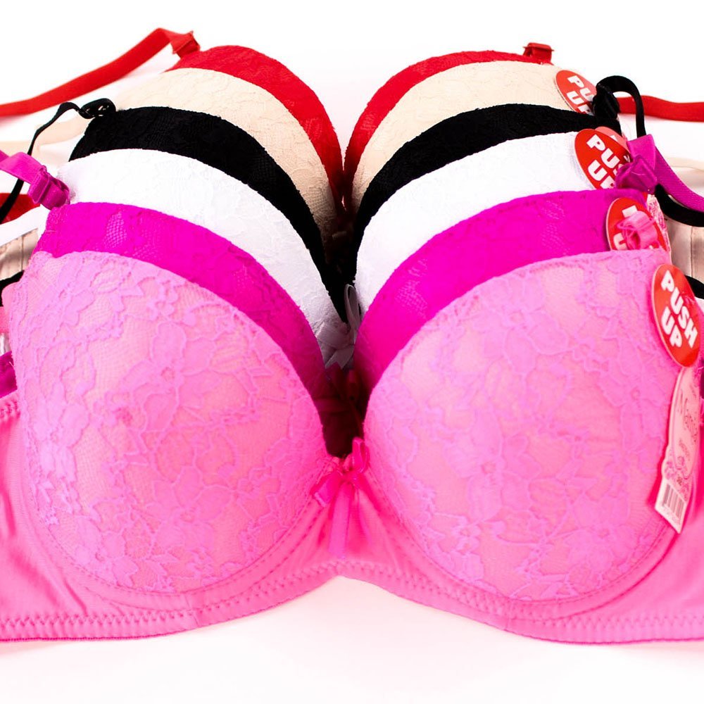 MaMia Women's 6 Pack Push Up Bras - Lace Underwire Bra Set in Solid Colors (38B) for Everyday Comfort & Confidence