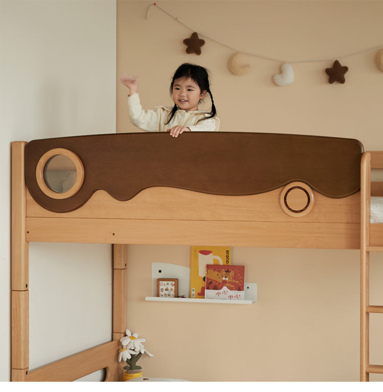 Solid Beech Wood Bunk Bed with Guardrails - Sturdy & Safe for Kids' Bedroom, Dormitory, or Guest Room