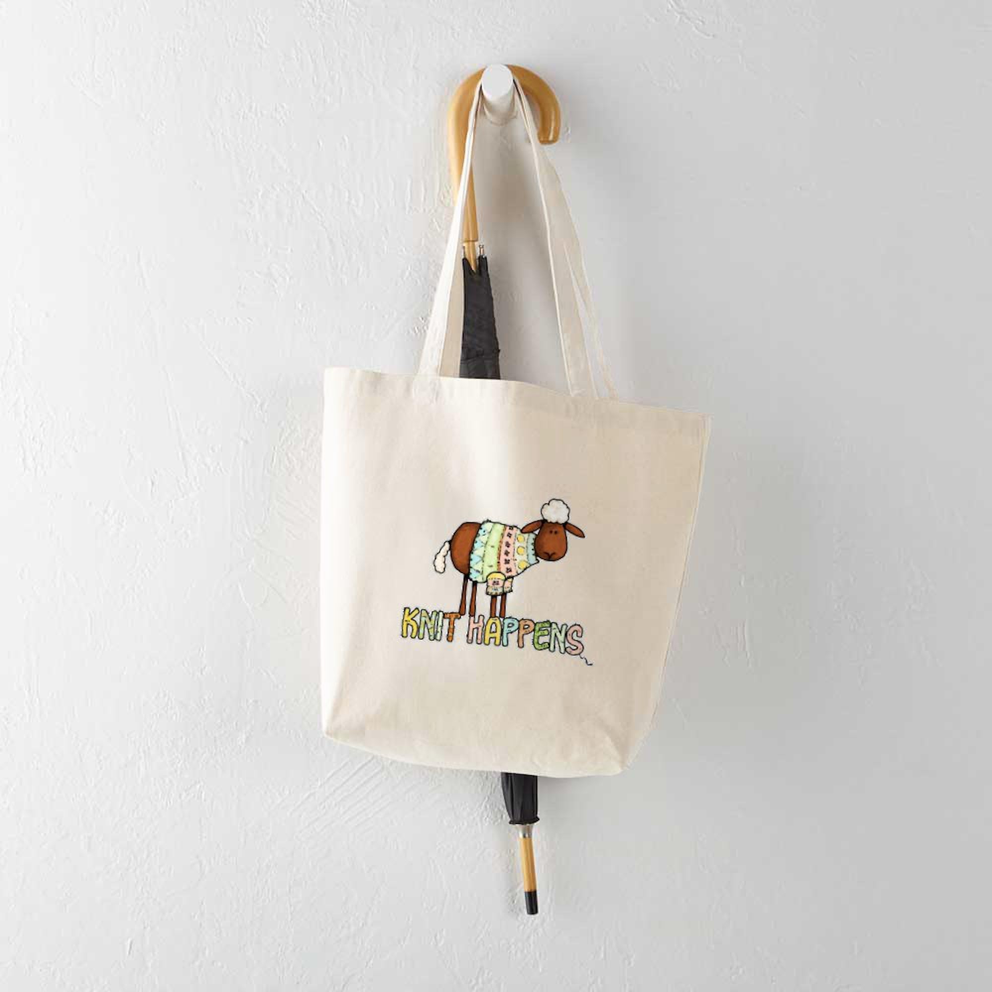 Knit Happens Tote Bag - Natural Canvas Reusable Shopping Bag for Groceries, Beach & Daily Use | Eco-Friendly Cotton Tote with Funny Knitting Design