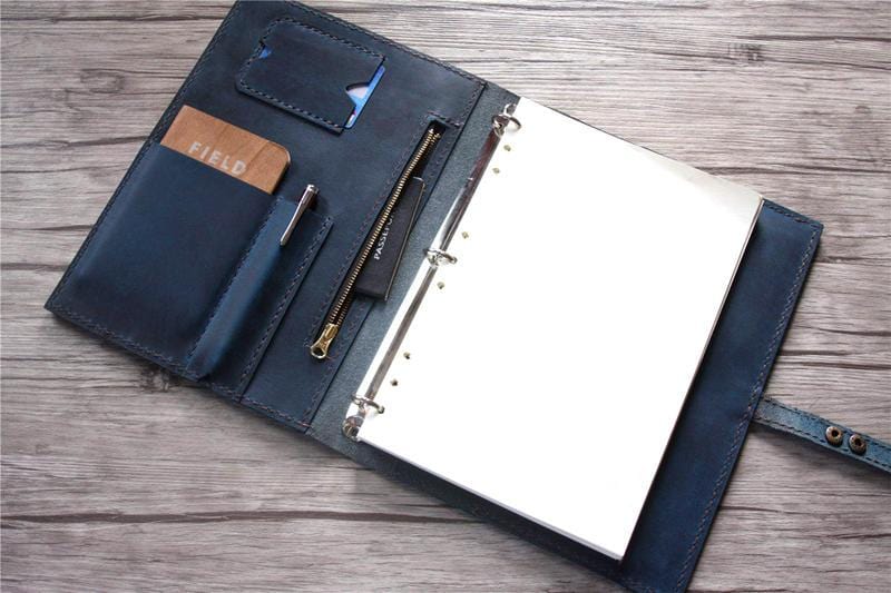Distressed Blue Personalized Leather Portfolio with Zipper - Professional Document Organizer for Business Meetings & Office Use