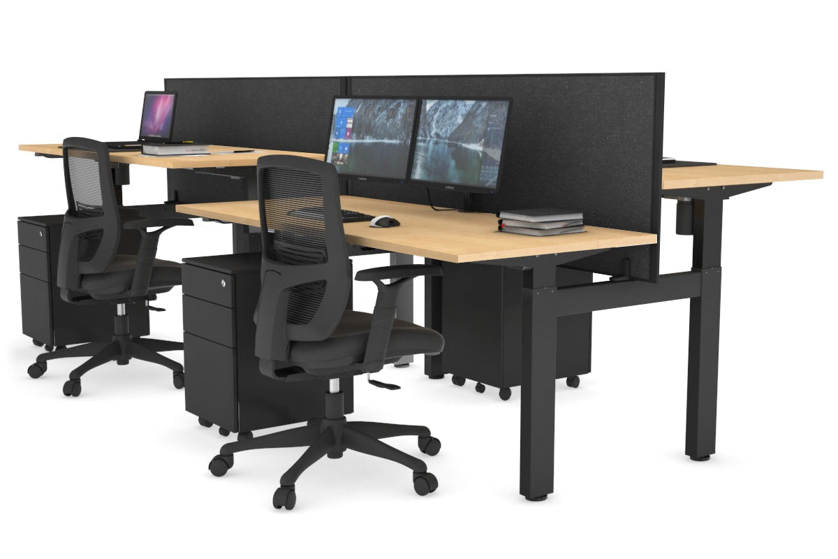 Adjustable 4-Person H Bench Workstation with Black Frame - 1600L x 700W - Perfect for Office, Workshop, or Collaborative Workspaces