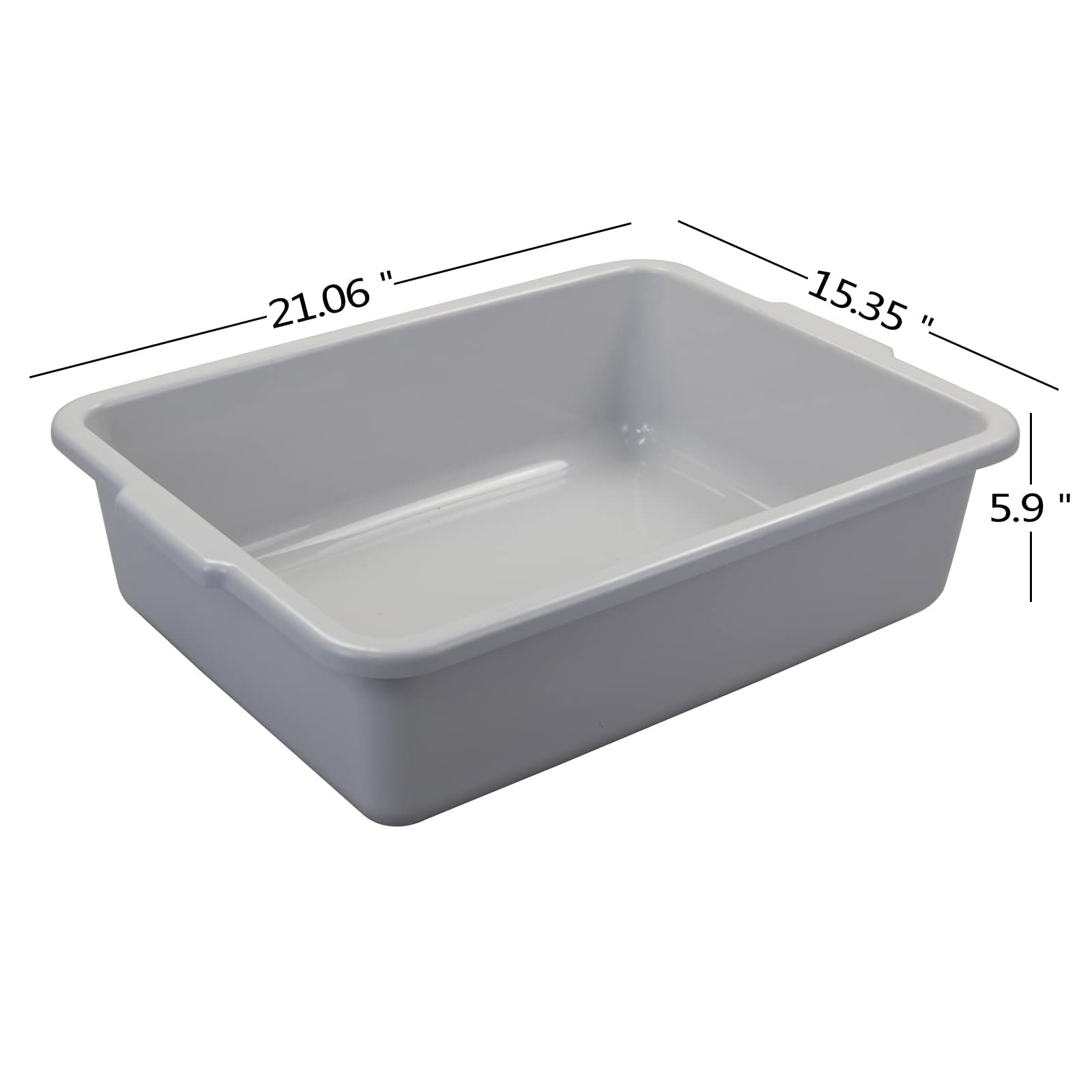 Anbers 4-Pack Commercial Tote Box - 22L Heavy Duty Plastic Bus Box with Handles, Gray Storage Container for Restaurant, Kitchen, Cafeteria & Food Service