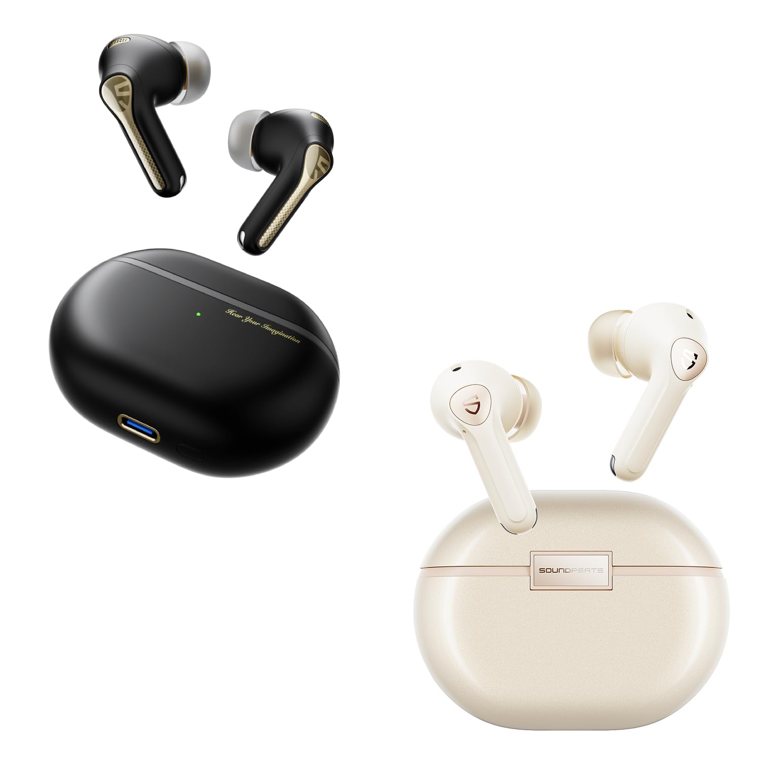 SoundPEATS Capsule3 Pro Plus Wireless Earbuds with xMEMS Driver, Hi-Res Audio, ANC & 36H Playtime - Beige Bluetooth Headphones for Gym, Running, Travel & Work