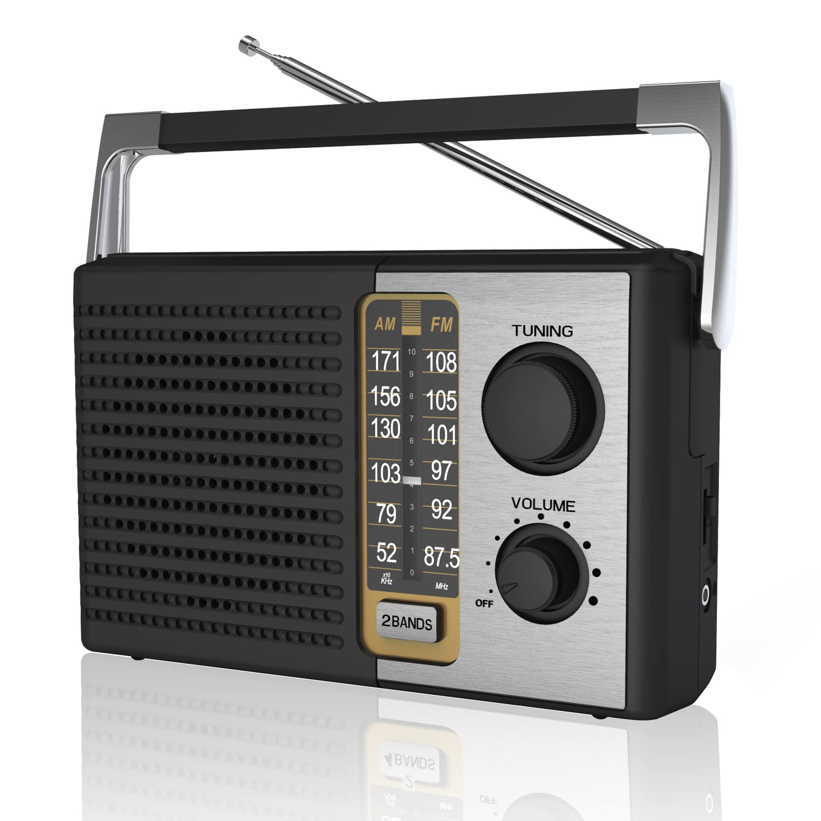 Yewrich AM FM Portable Radio with Best Reception - Battery & AC Powered, Headphone Jack, Ideal for Seniors, Home & Emergency Use - Black