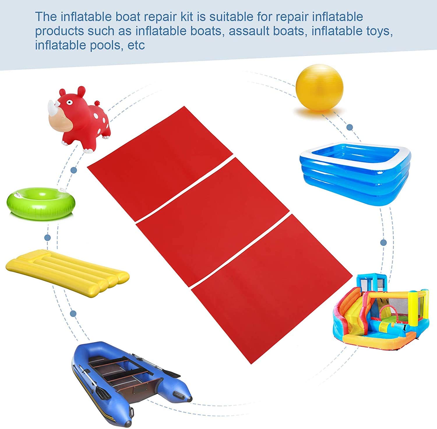 Vbestlife 6Pcs PVC Patch Repair Kit for Inflatable Raft, Boat, Canoe & Kayak - Waterproof Adhesive Patches (Red) - Emergency Repair Accessories for Outdoor Water Sports & Pool Toys