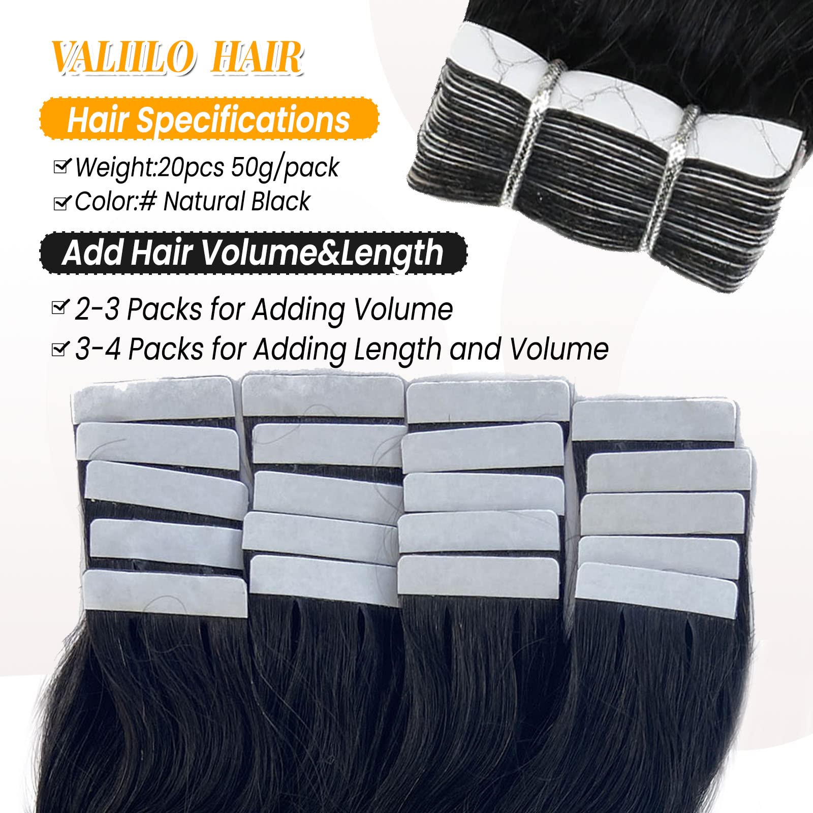18 Inch Body Wave Tape in Hair Extensions - 100% Real Human Hair, Natural Black, Double Sided Skin Weft - 20pcs 50g for Black Women - Perfect for Daily Styling, Special Occasions & Volume Boost