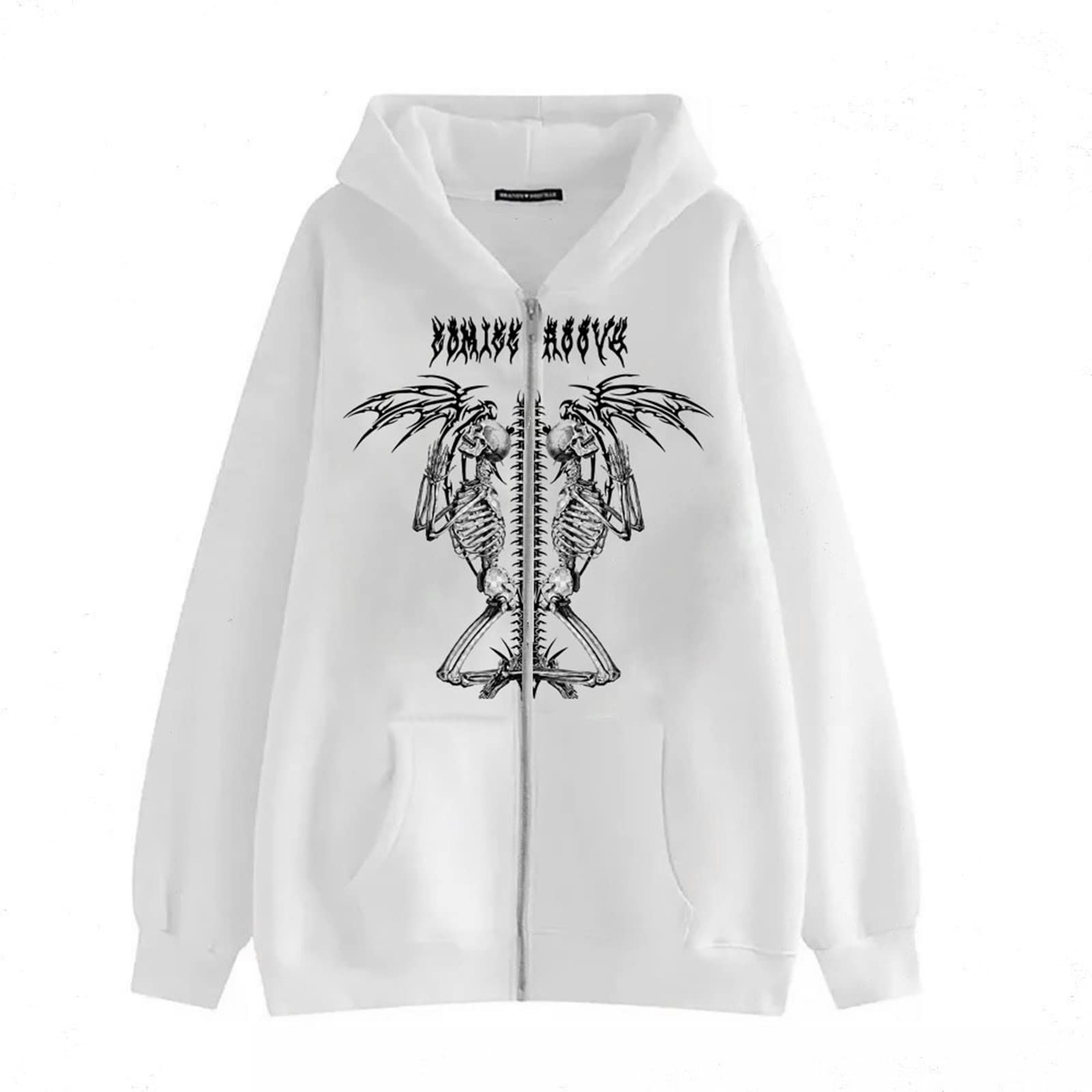 Y2K Oversized Gothic Punk Hoodie for Women & Men - Vintage Zip Up Long Sleeve Sweatshirt Jacket | Halloween Costume, Streetwear Fashion, Retro Style Outfit