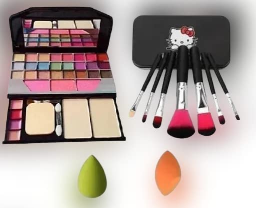 TYA 6155 4-Piece Face Makeup Combo Set - Eye Shadow Kit, 7pc Makeup Brushes & 2 Blender Puffs - Perfect for Professional Makeup & Everyday Beauty Routine