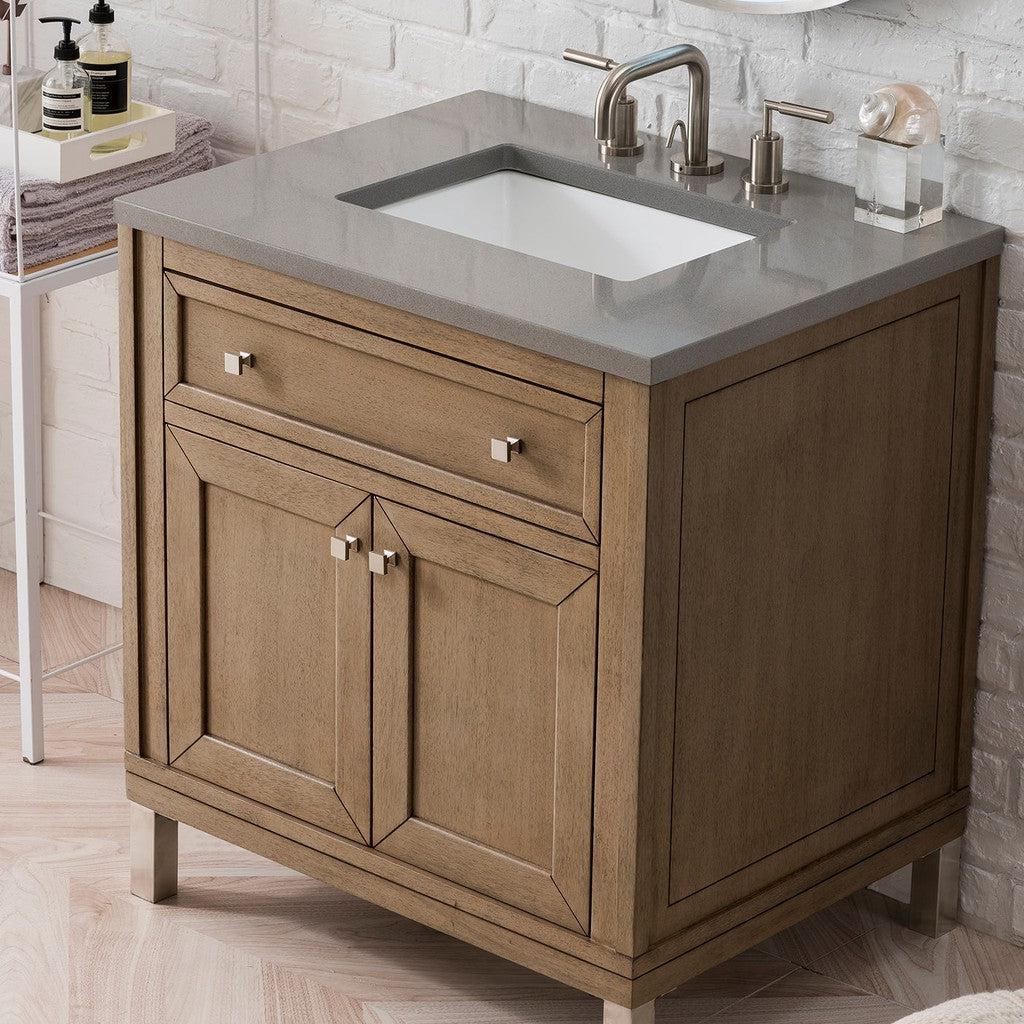 James Martin Vanities Chicago Collection 30-Inch Single Bathroom Vanity in Whitewashed Walnut with Countertop Options - Perfect for Modern Bathroom Renovations & Small Space Solutions