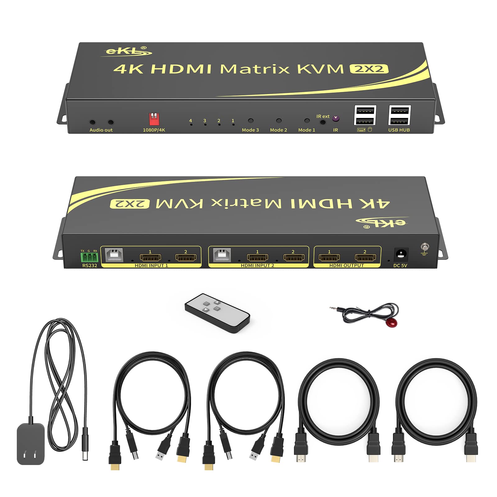 Huasion 4K@60Hz HDMI KVM Switch - Dual Monitor Support for 2 PCs, HDCP 2.2 Compatible - Perfect for Home Office & Multi-Device Workstations