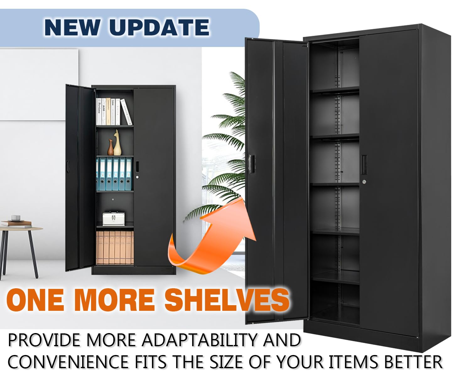 BESFUR 5-Shelf Metal Storage Cabinet with Adjustable Shelves & Locking Doors - Heavy Duty Garage, Office, Classroom Organizer (Black) - Perfect for Tools, Supplies & Equipment Storage