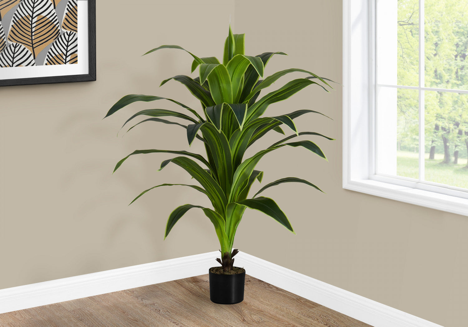 47 Inch Dracaena Tree in 5 Inch Black Pot - Realistic Artificial Green Plant for Home, Office, and Indoor Decor
