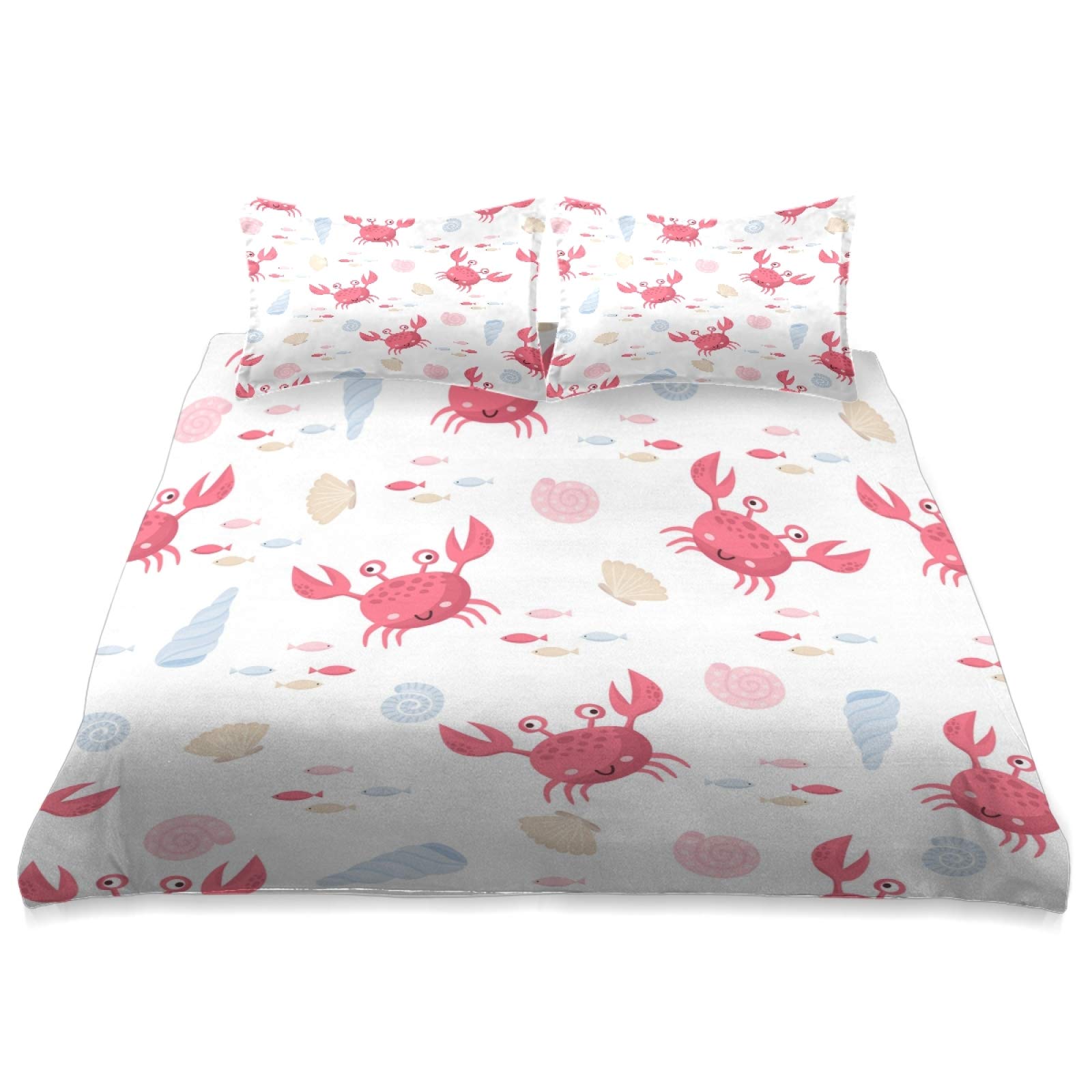 Premium King Size Crab Shell Fish Print Comforter Cover Set - 3 Piece Soft All-Season Bedding (90