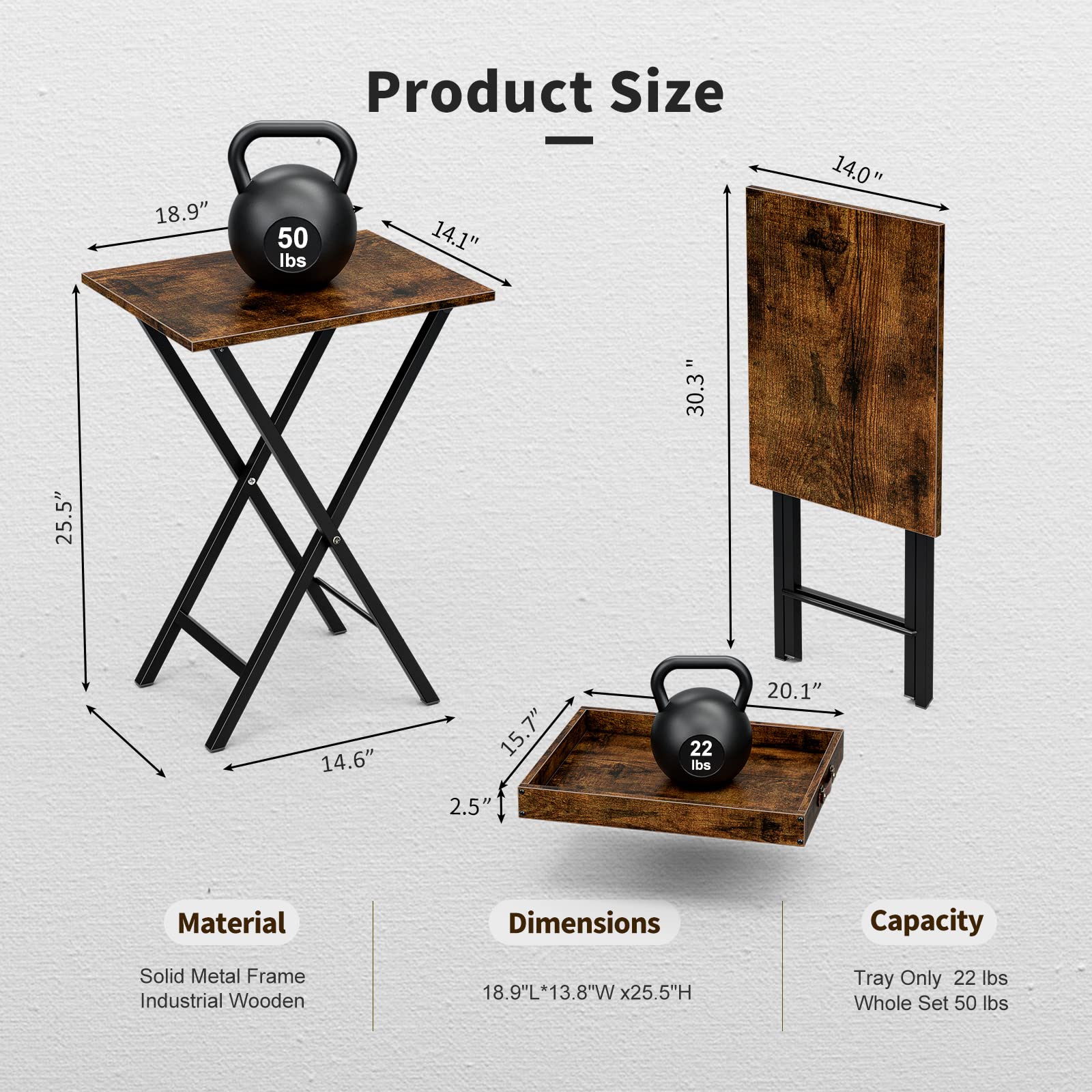 2-Pack TV Tray Tables with Removable Tray Top - Foldable Side Tables for Bedroom, Living Room & Small Spaces - Snack Tables with Serving Tray (Burned Brown) - Perfect for Eating, Working or Watching TV in Compact Areas