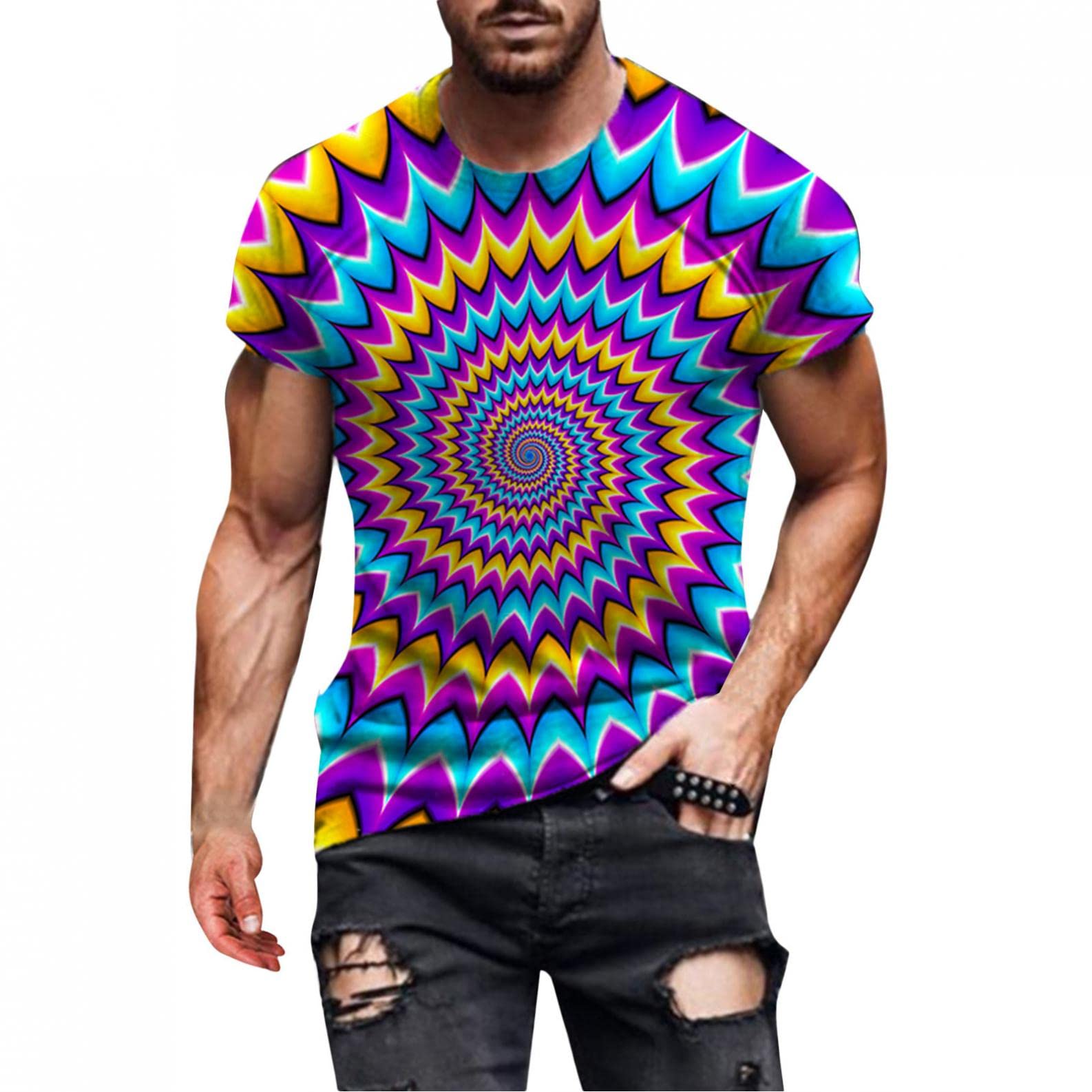 Vintage 3D Floral Print Graphic T-Shirts for Men - Casual Tee with Dizziness Design - Perfect for Streetwear, Daily Outfits & Retro Fashion